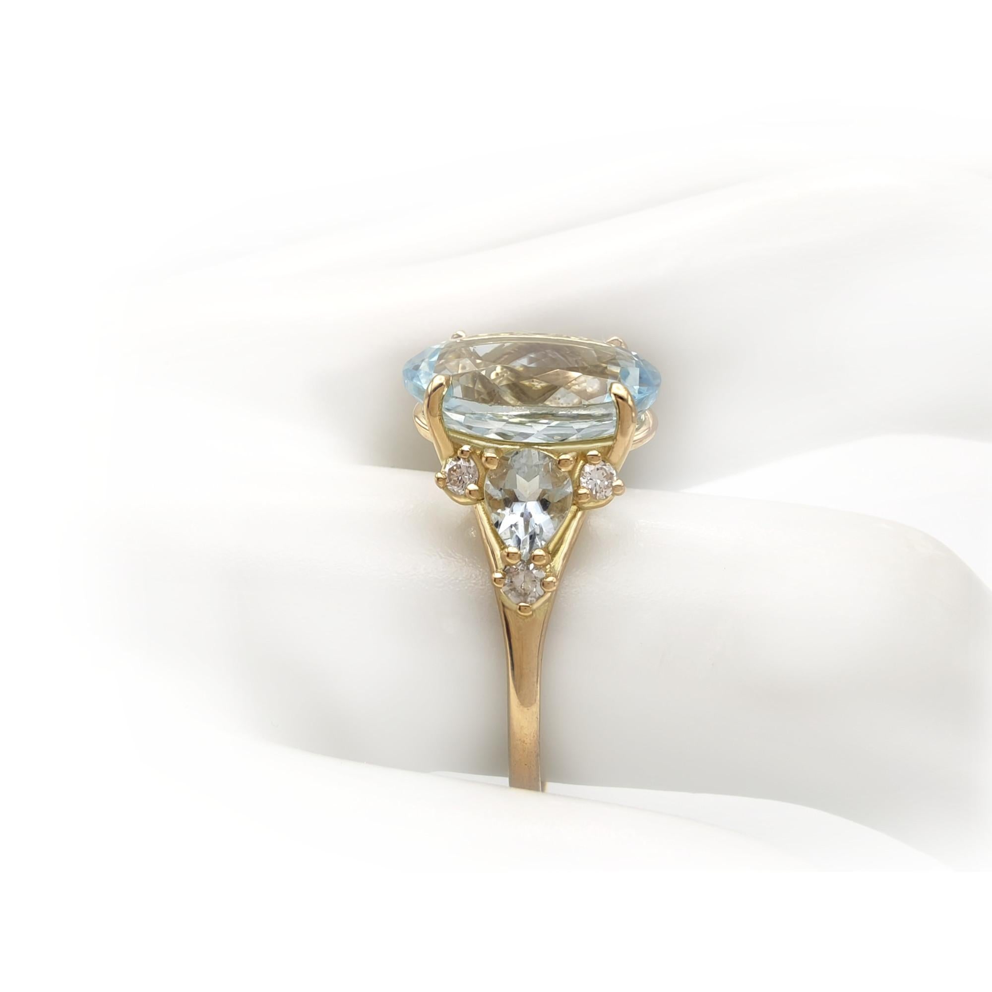 Aquamarine Diamond Cocktail Ring - 18K Gold for Women -Christmas Gift for her 3