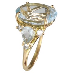 Aquamarine Diamond Cocktail Ring - 18K Gold for Women -Christmas Gift for her