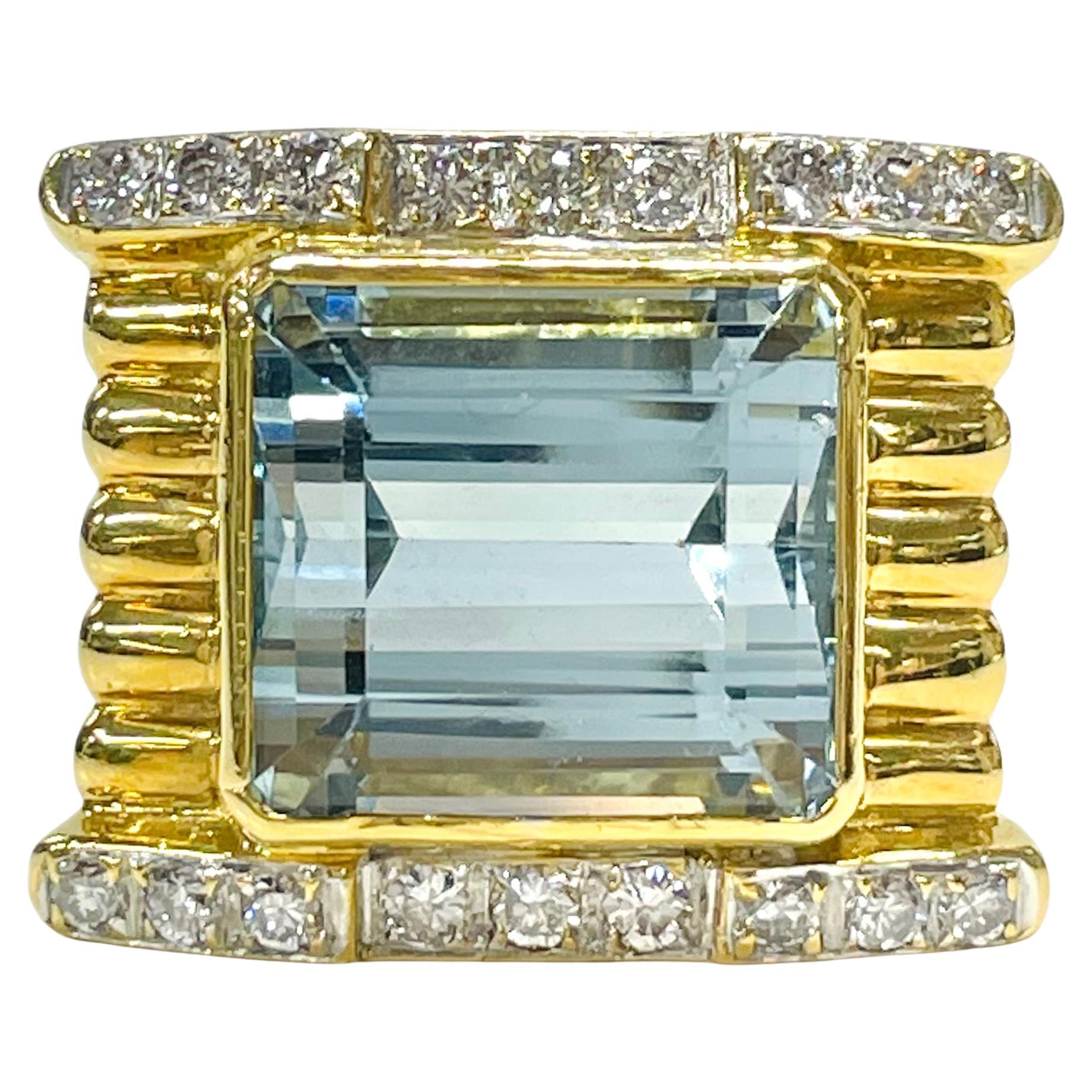 Aquamarine Diamond Cocktail Ring, 19.4 Carat For Sale