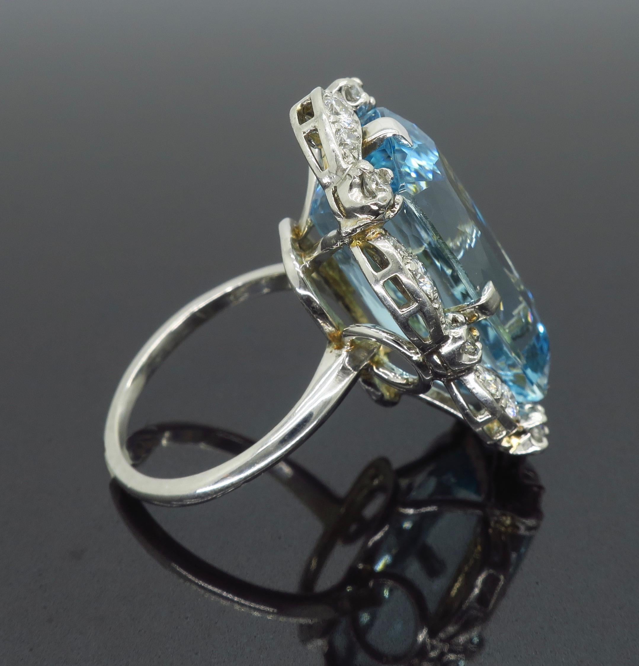 Aquamarine and Diamond Cocktail Ring 6