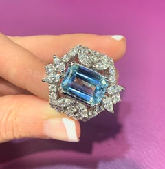 Bague cocktail aigue-marine et diamants