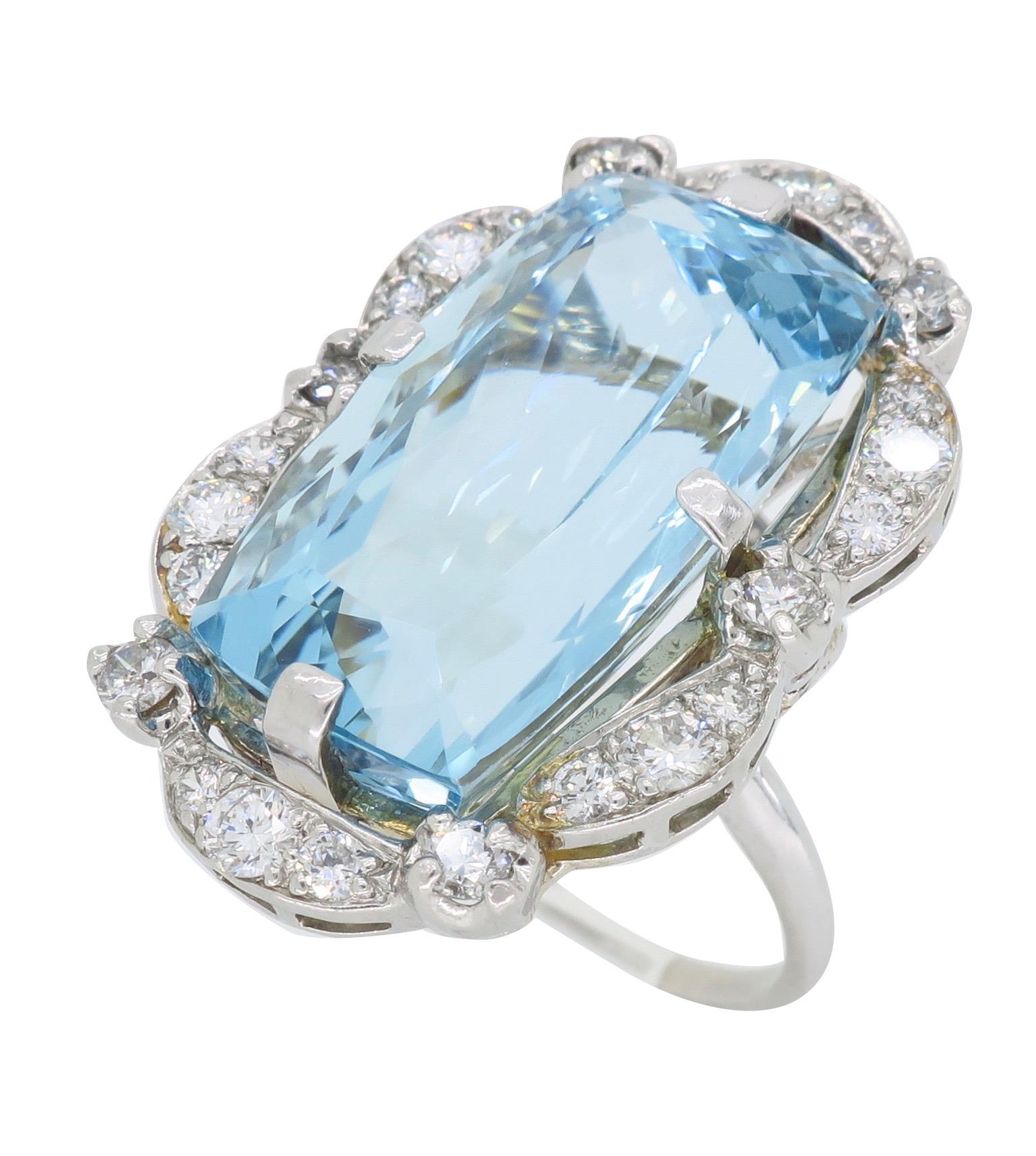 Aquamarine and Diamond Cocktail Ring In Good Condition In Webster, NY