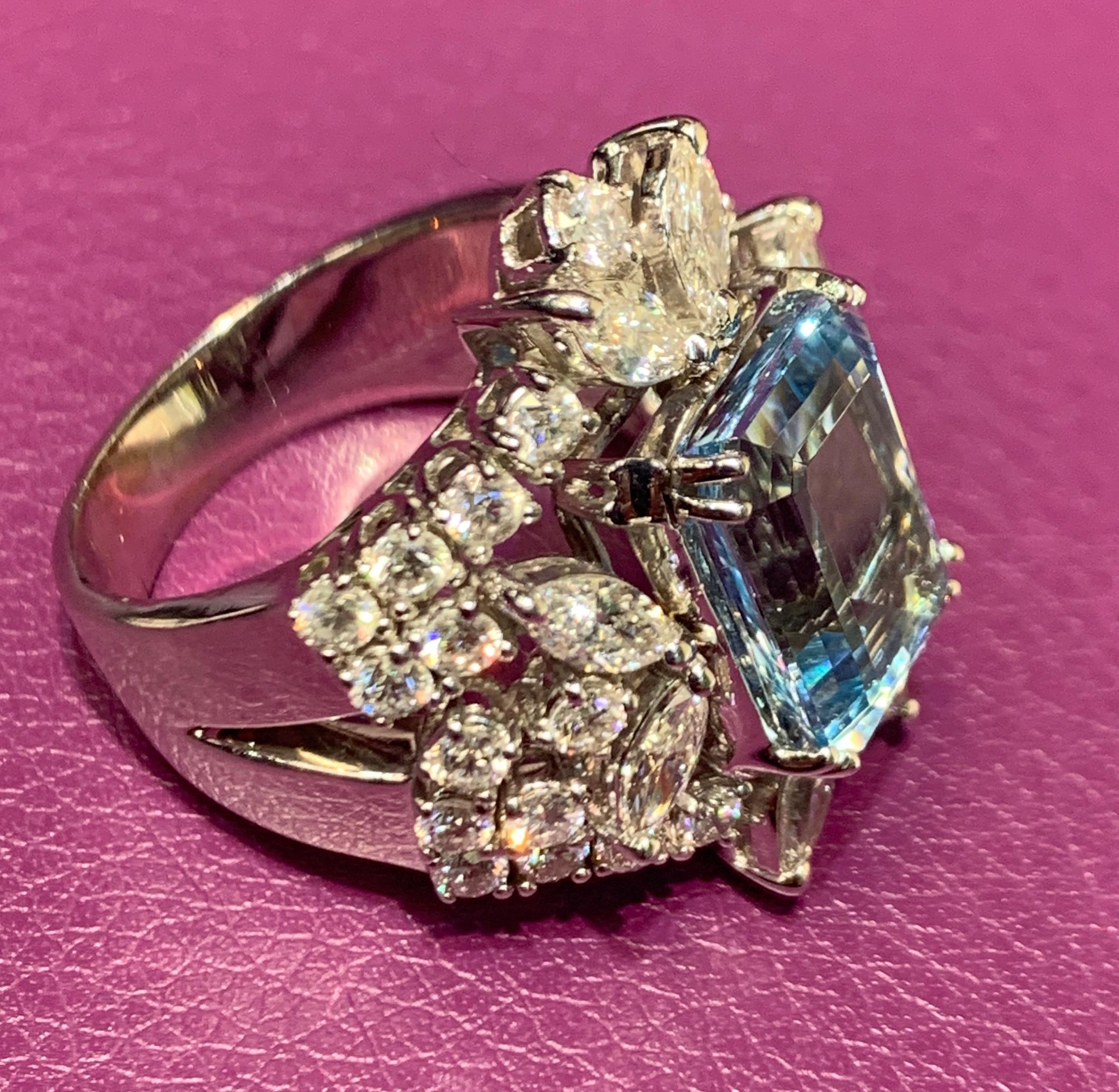Women's Aquamarine and Diamond Cocktail Ring For Sale