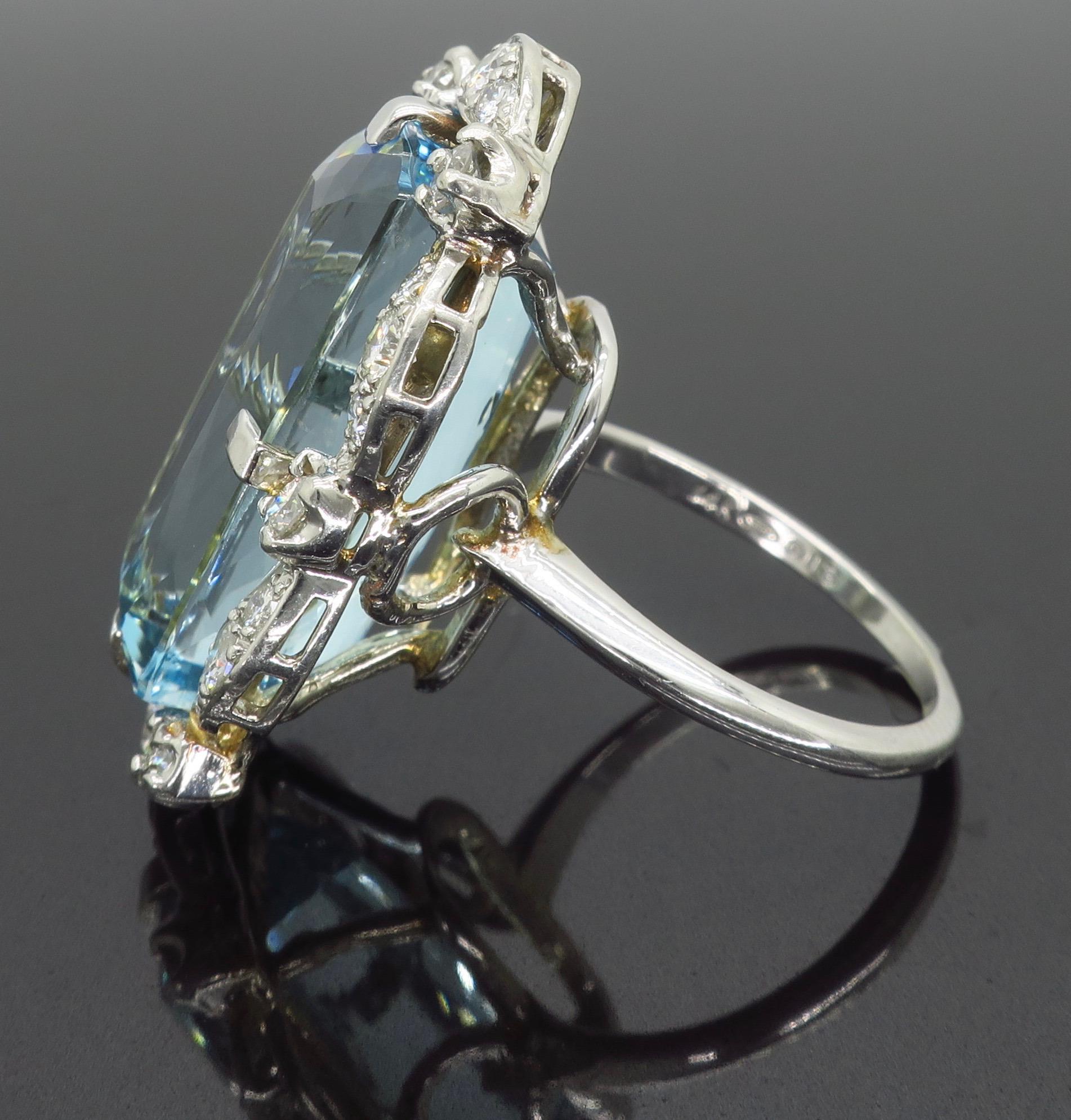 Aquamarine and Diamond Cocktail Ring 4