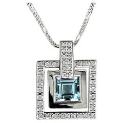 Aquamarine Diamond Convertible Pendant with Chain 60 cm length 18Kt White Gold