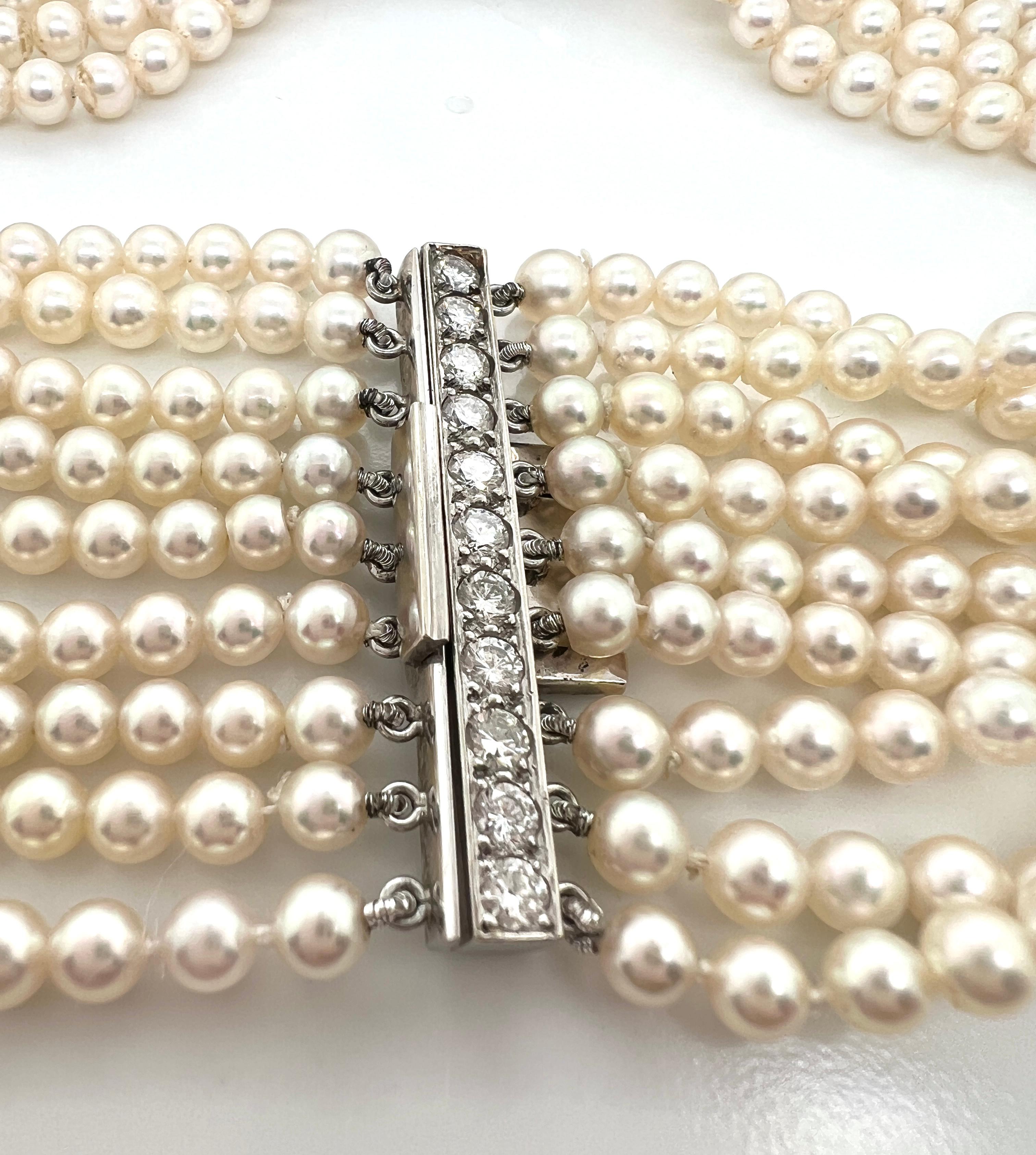 Collana girocollo in oro bianco con acquamarina, diamanti e perle coltivate 1