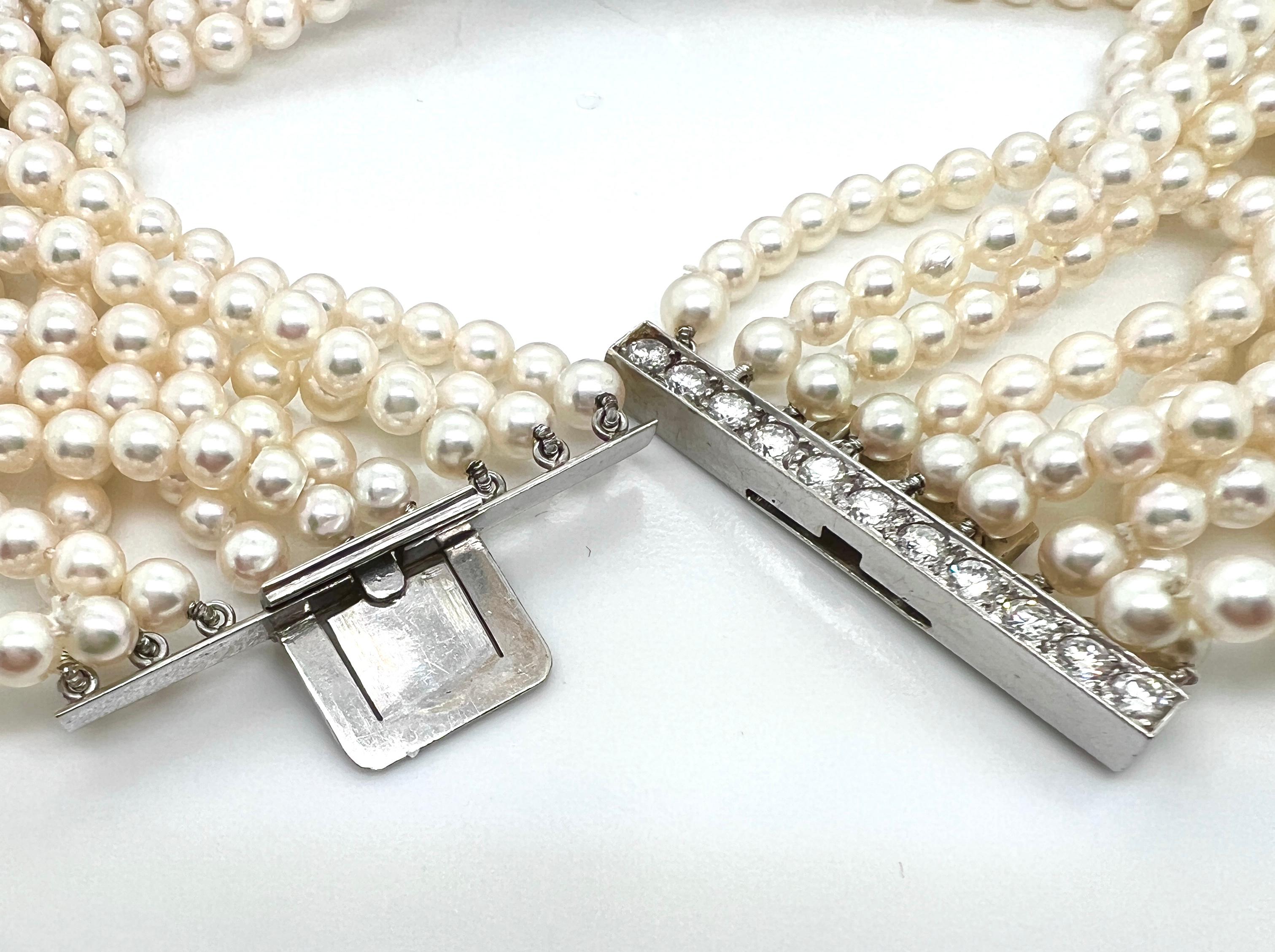 Collana girocollo in oro bianco con acquamarina, diamanti e perle coltivate 2