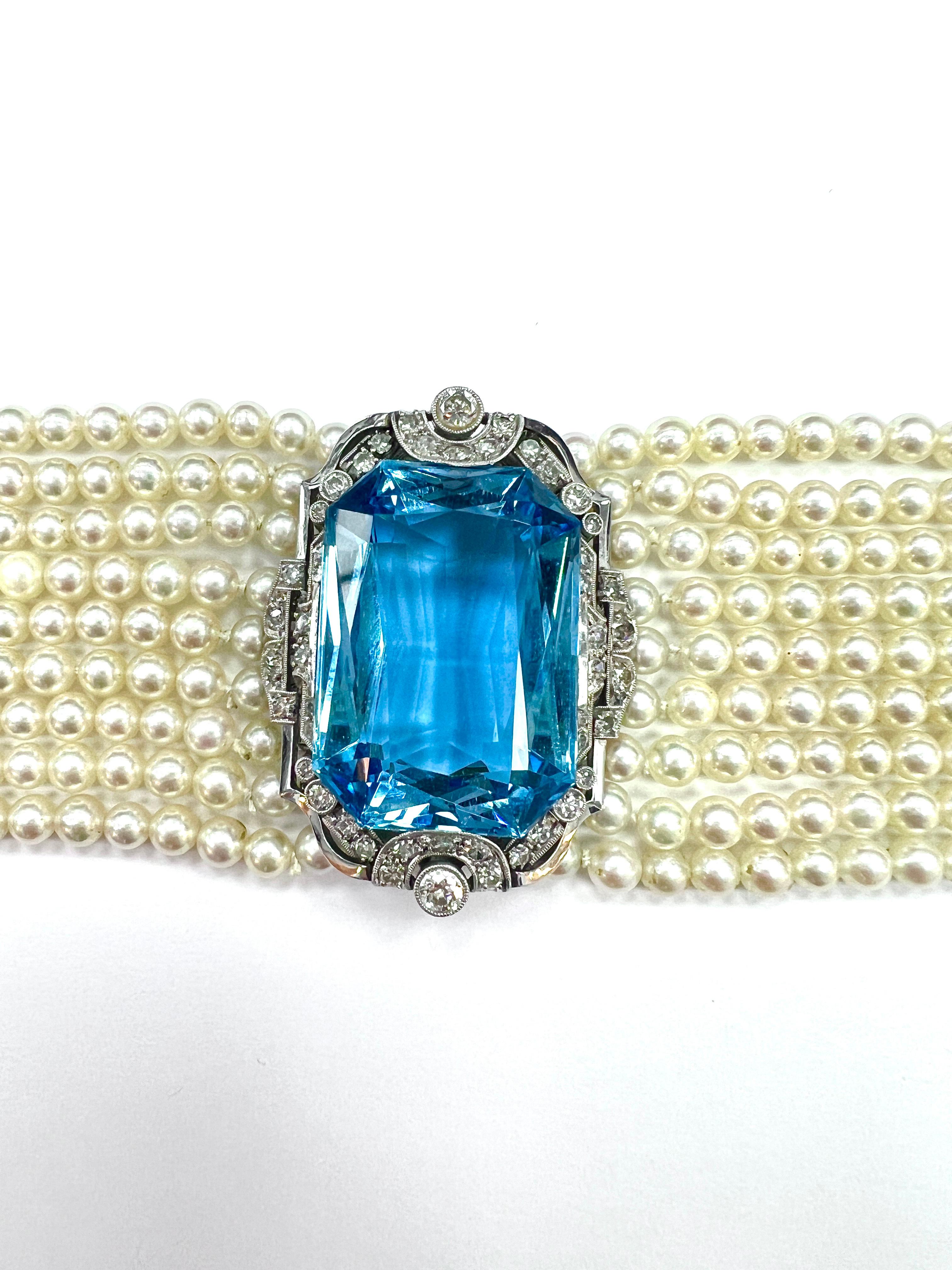 Collana girocollo in oro bianco con acquamarina, diamanti e perle coltivate 3