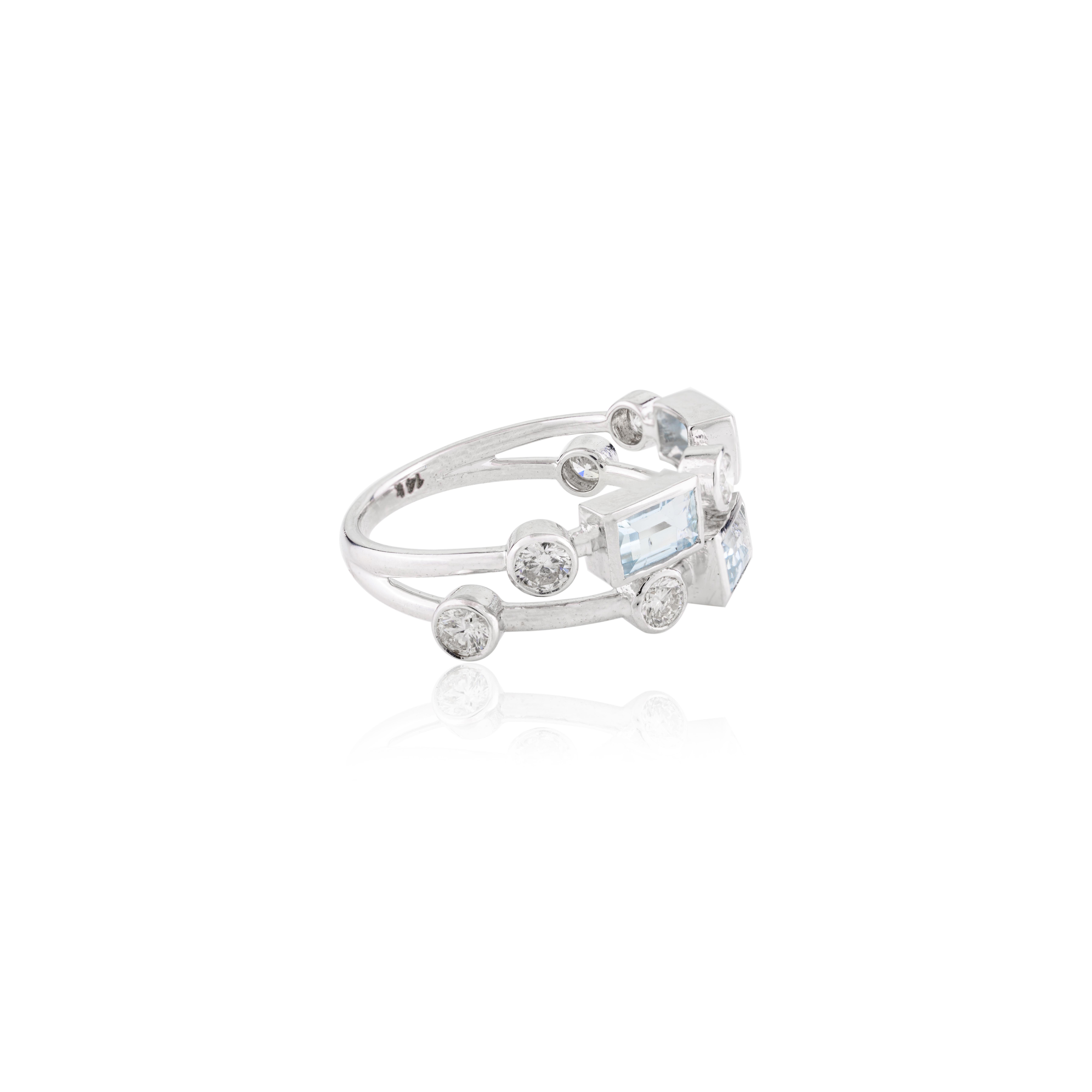 For Sale:  Statement Aquamarine Diamond Engagement Band Ring for Women in 14k White Gold 5