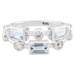 Anillo de compromiso con diamante aguamarina para mujer en oro blanco de 14k