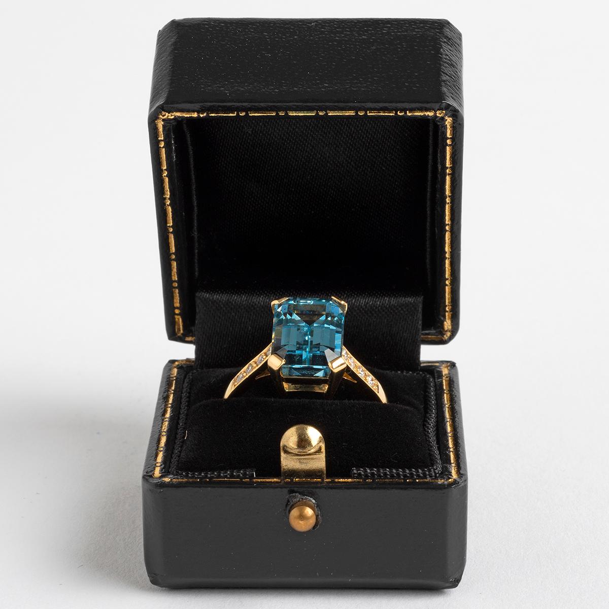 Emerald Cut Aquamarine & Diamond Dress Ring, 4.3 Carat, a Pretty and Elegant Piece For Sale