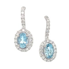 Boucles d'oreilles en goutte en or blanc 14 carats avec aigue-marine et diamants 1,22 carat