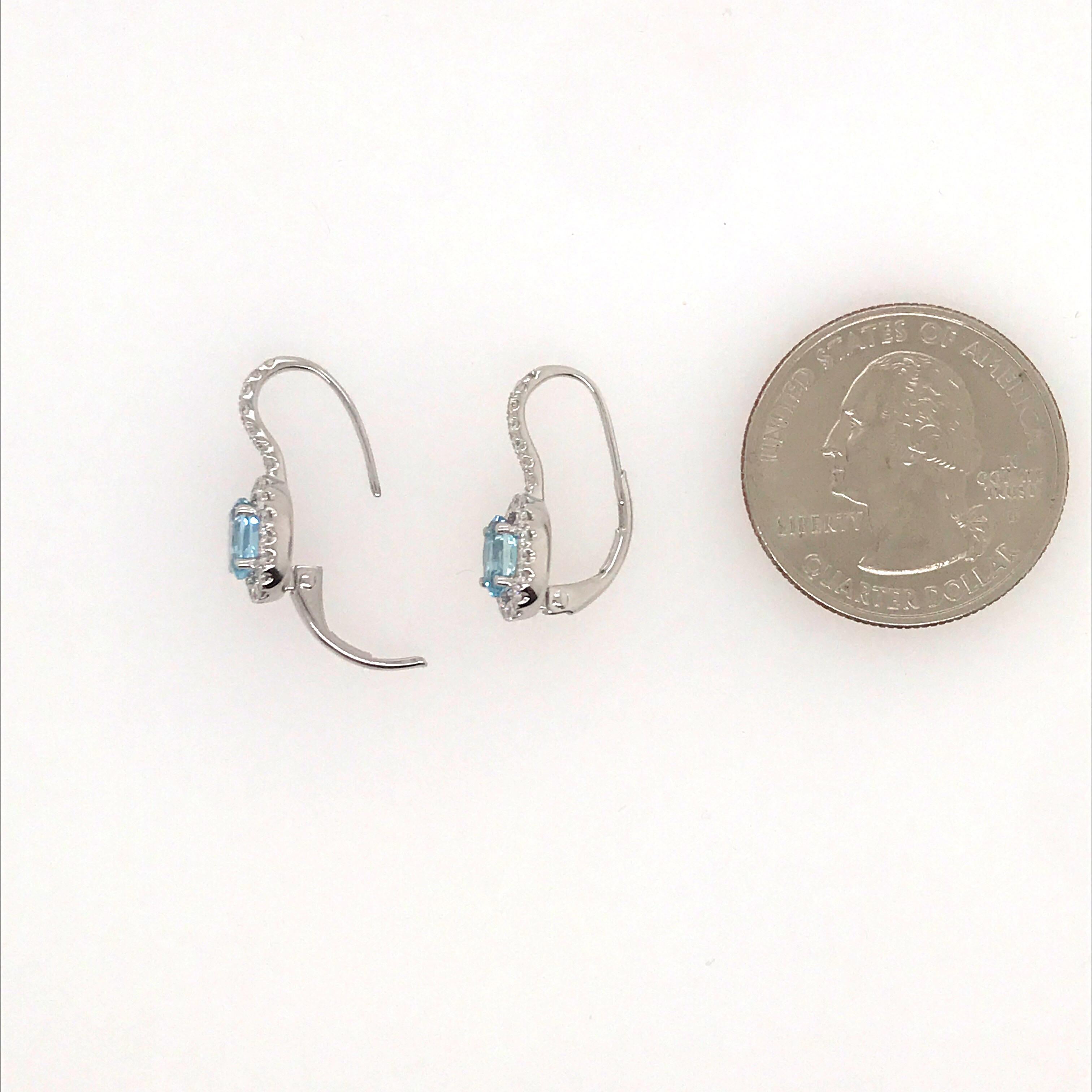Oval Cut Aquamarine Diamond Drop Earrings 1.22 Carat 14 Karat White Gold For Sale