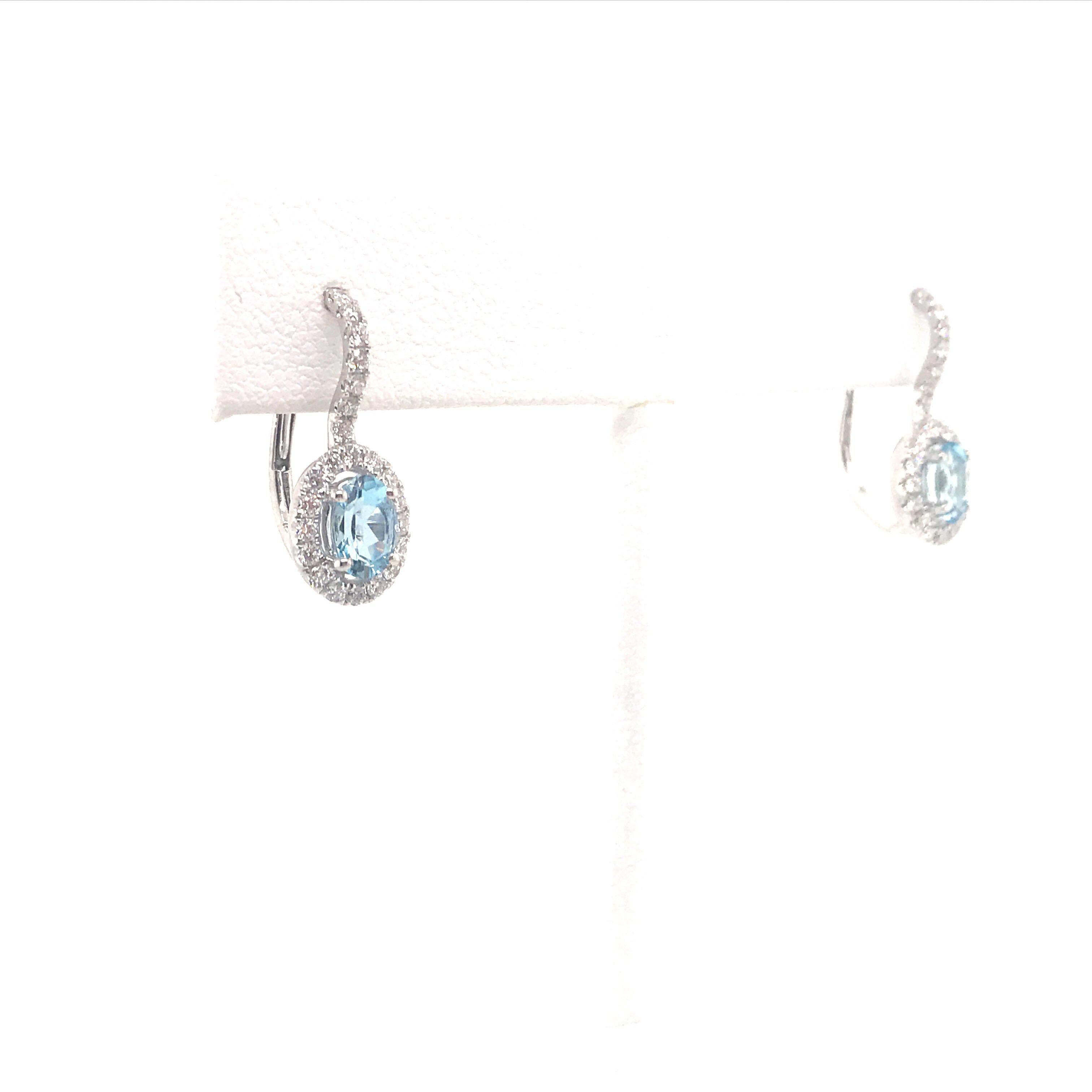 Aquamarine Diamond Drop Earrings 1.22 Carat 14 Karat White Gold In New Condition For Sale In New York, NY
