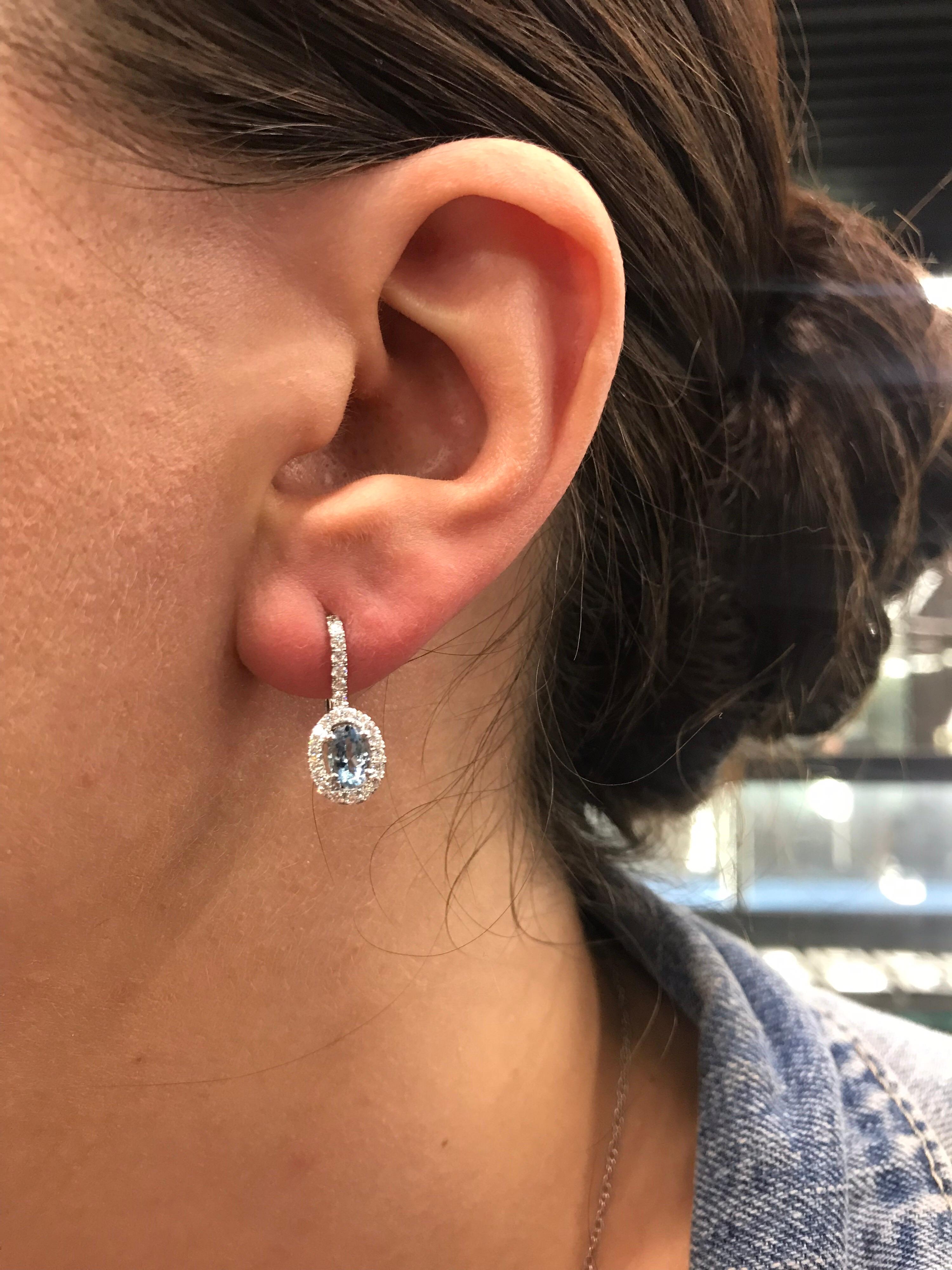 Aquamarine Diamond Drop Earrings 1.22 Carat 14 Karat White Gold For Sale 1