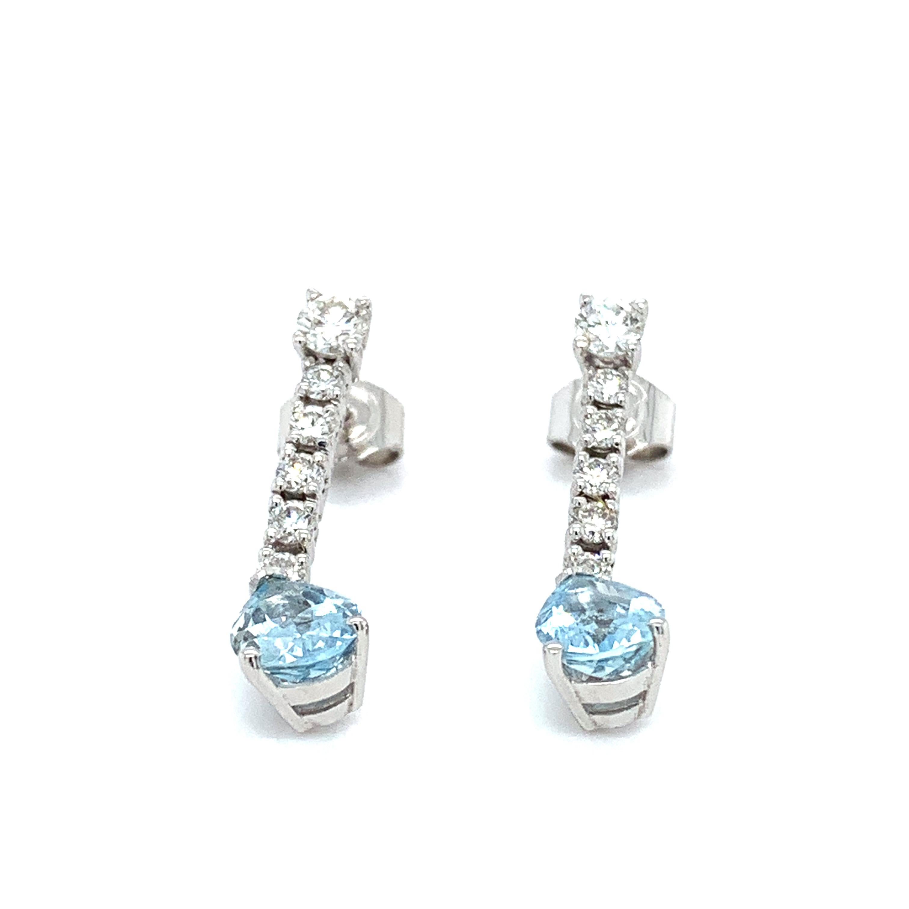 Women's Aquamarine diamond drop earrings 18k white gold For Sale