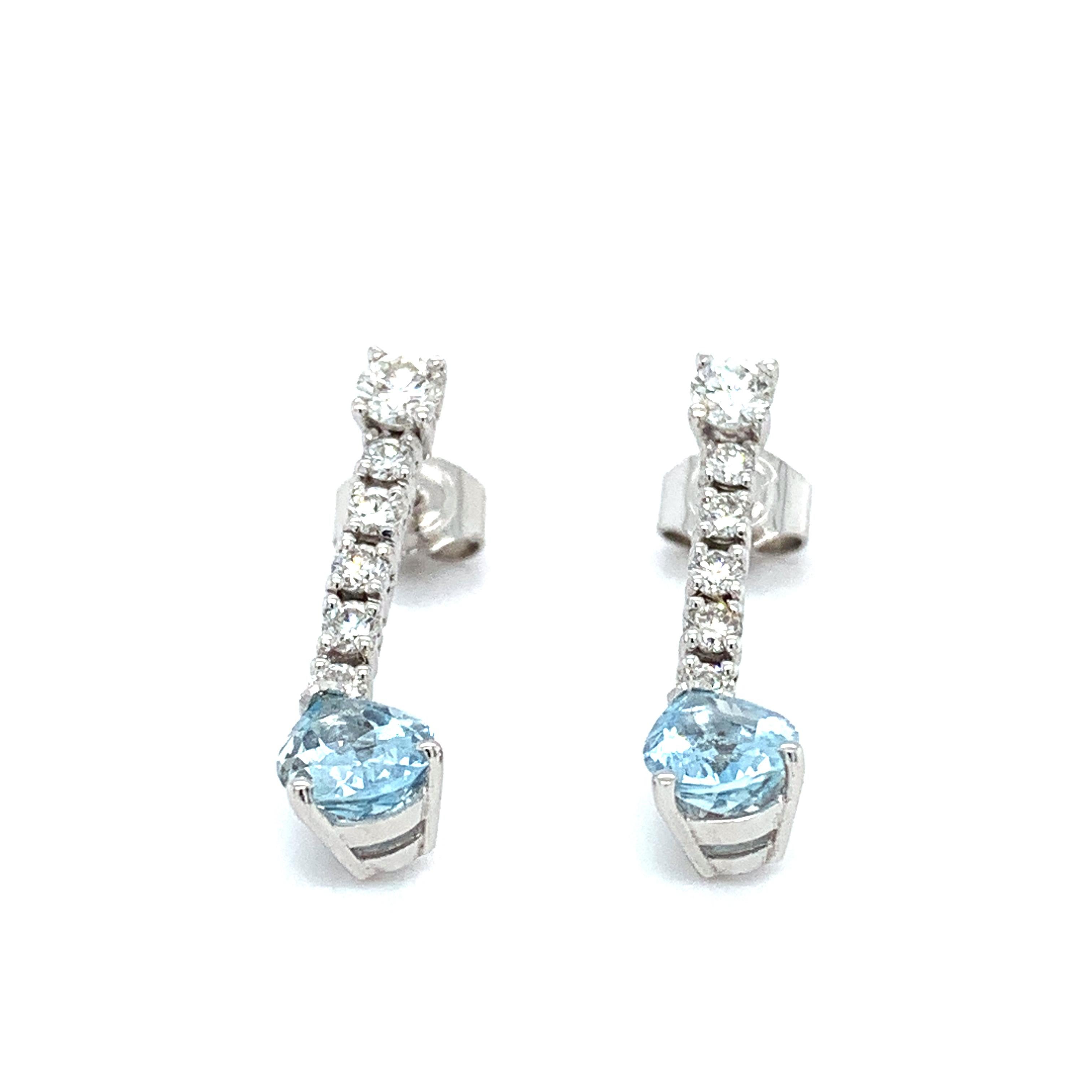 Donna Orecchini a goccia con diamante e acquamarina in oro bianco 18 carati in vendita