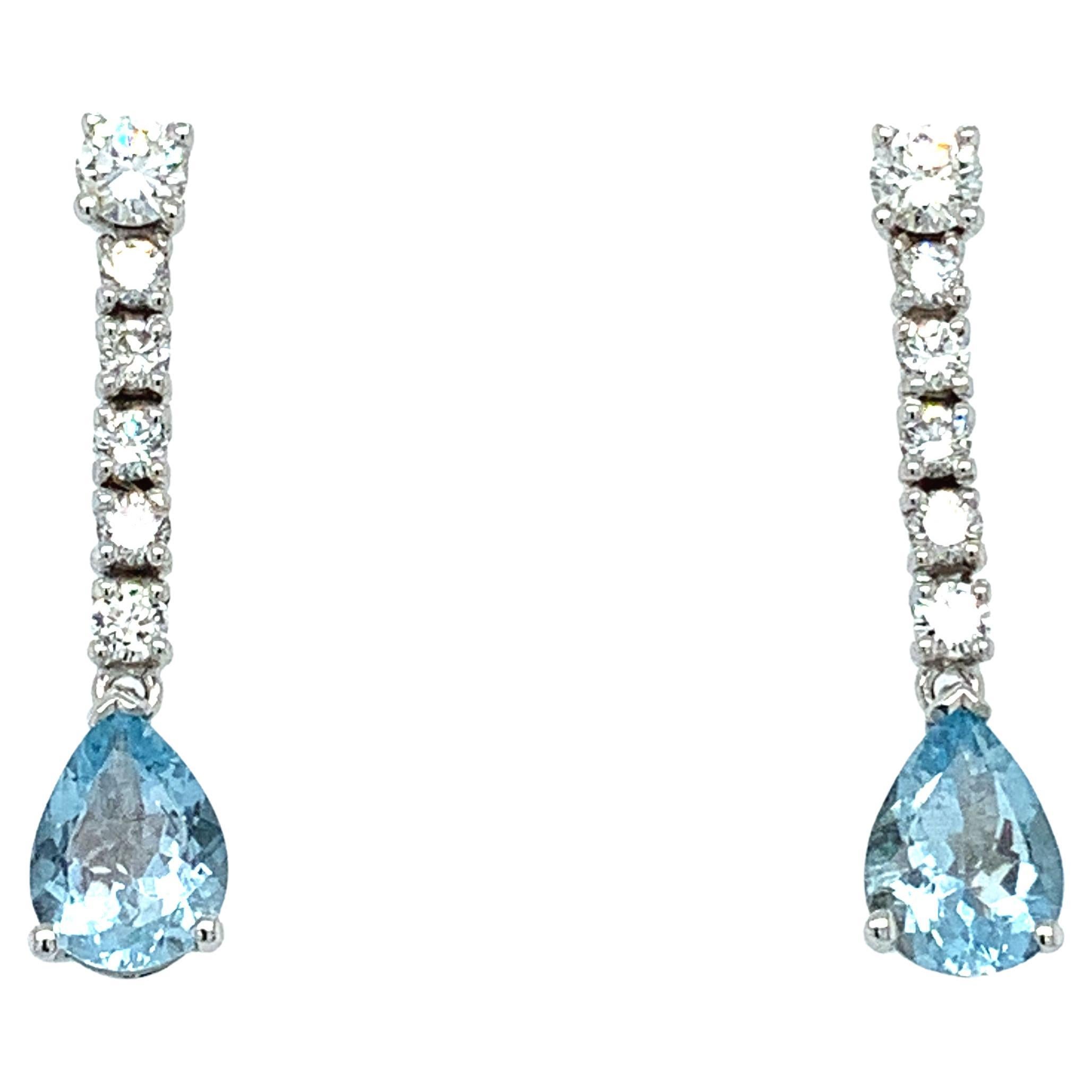 Aquamarine diamond drop earrings 18k white gold