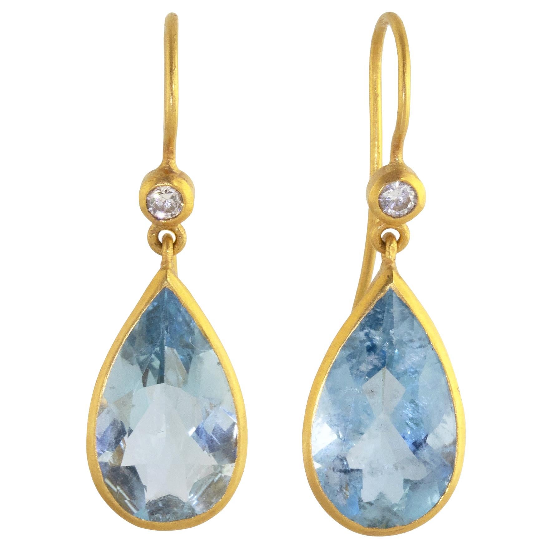 Ico & the Bird Boucles d'oreilles en or avec aigue-marine et diamants de 5,52 carats en vente