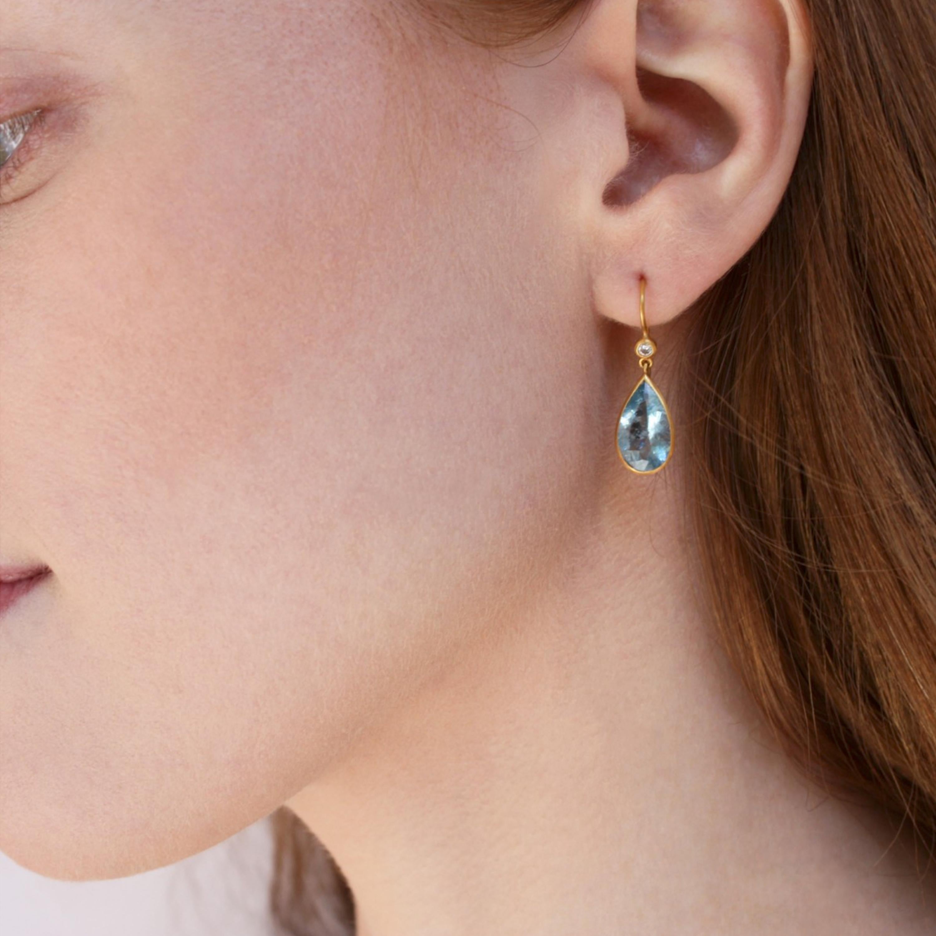 Ico & the Bird Boucles d'oreilles en or avec aigue-marine et diamants de 5,52 carats Pour femmes en vente