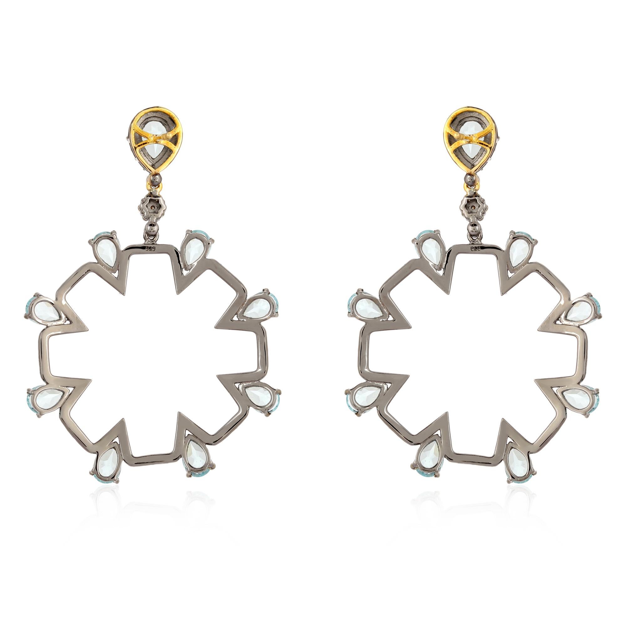Modern Aquamarine Diamond Drop Earrings
