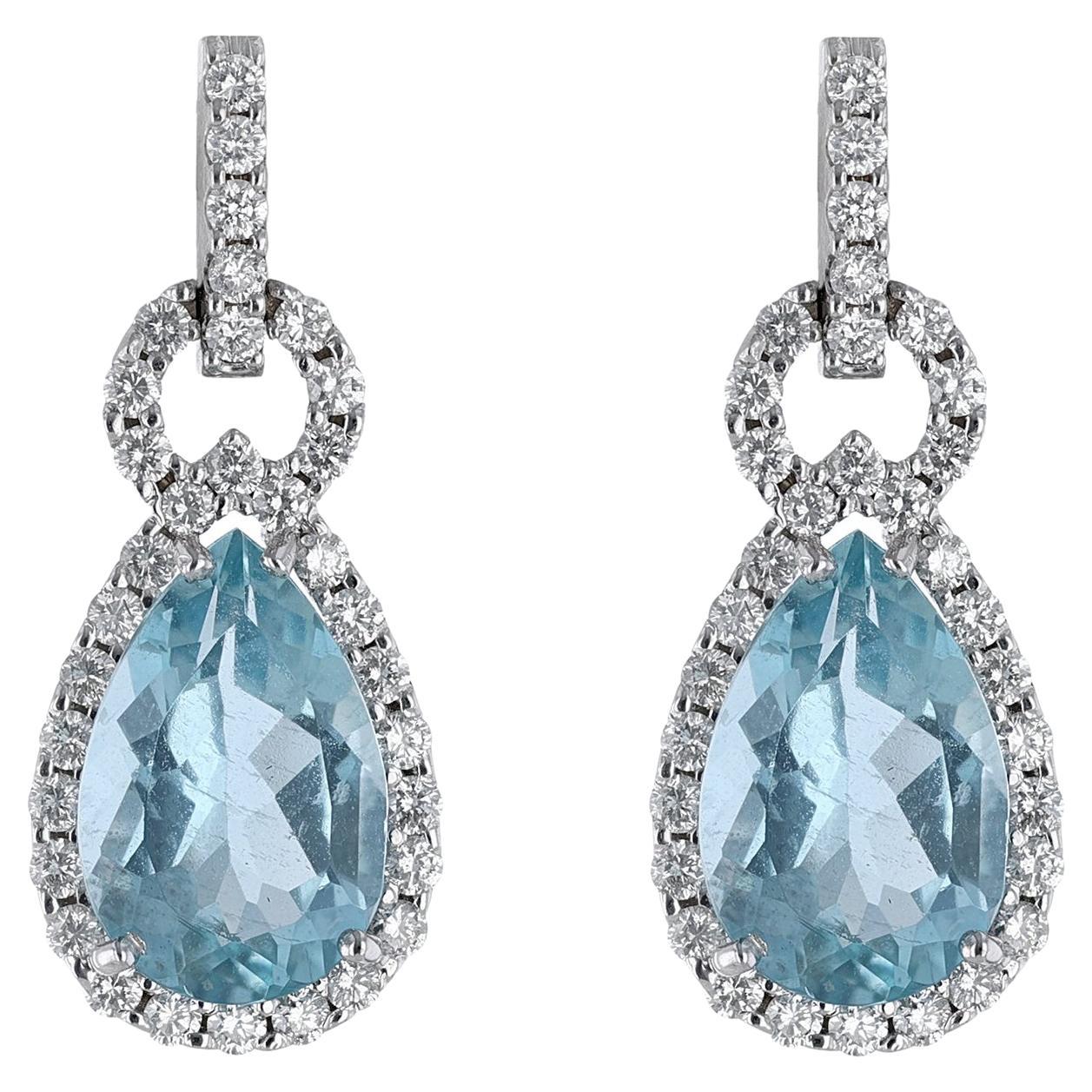Aquamarine Diamond Drop Earrings For Sale