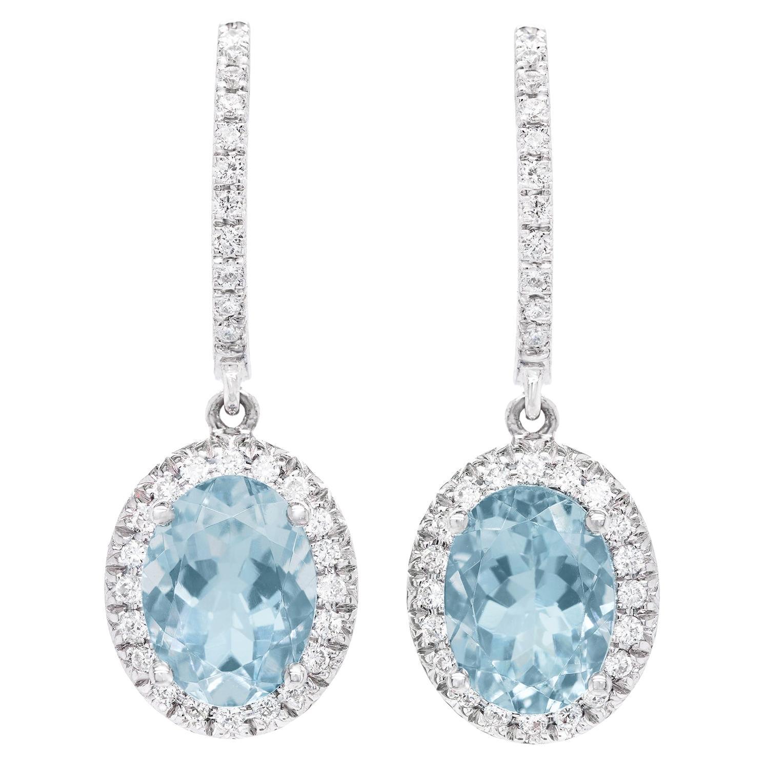 Aquamarine & Diamond Drop Earrings For Sale