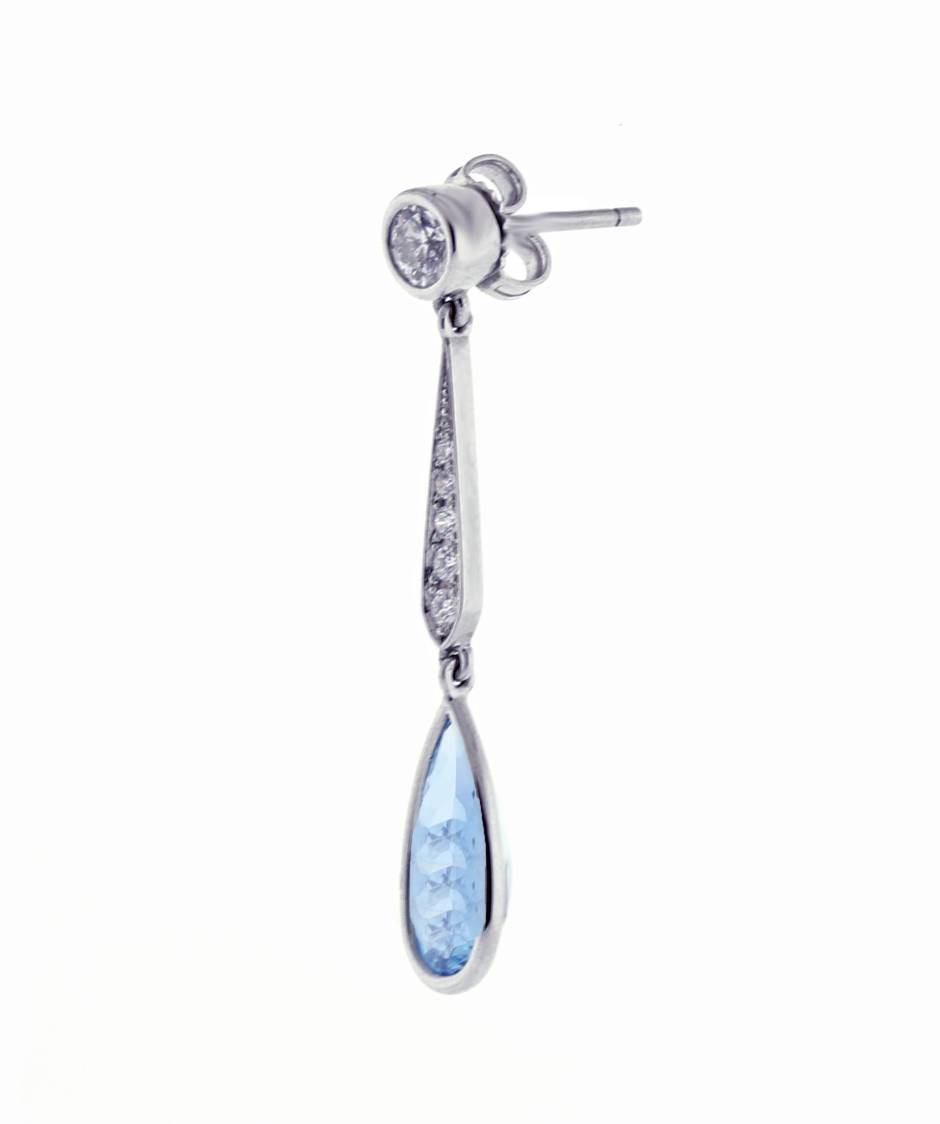 Aquamarine Diamond Drop Earrings from Pampillonia In New Condition In Bethesda, MD