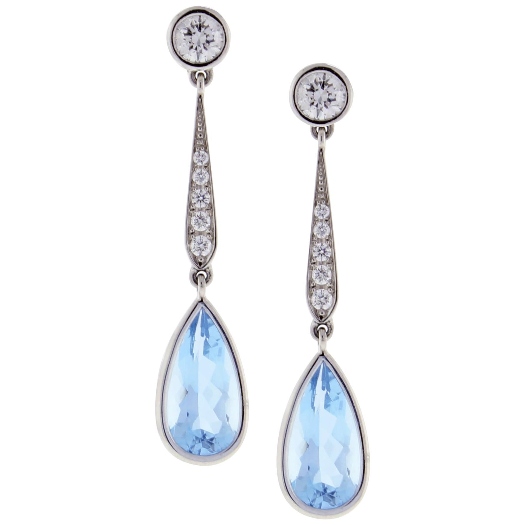 Aquamarine Diamond Drop Earrings from Pampillonia