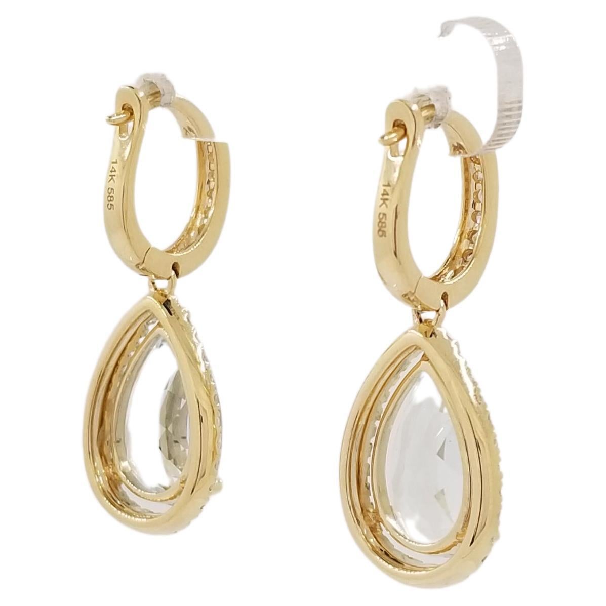 Women's or Men's Aquamarine Diamond Drop Earrings in 14 Karat Yellow Gold For Sale