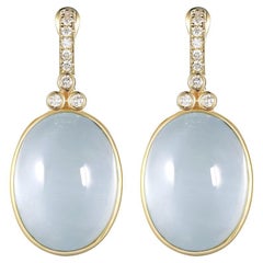Aquamarine Diamond Drop Earrings in 18 Karat Yellow Gold