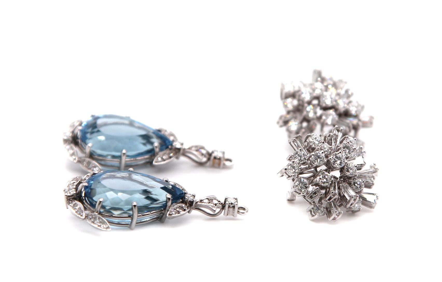 Vintage Diamond & Aquamarine Statement Drop Earrings in 18ct White Gold, Jewelry In Excellent Condition For Sale In London, GB