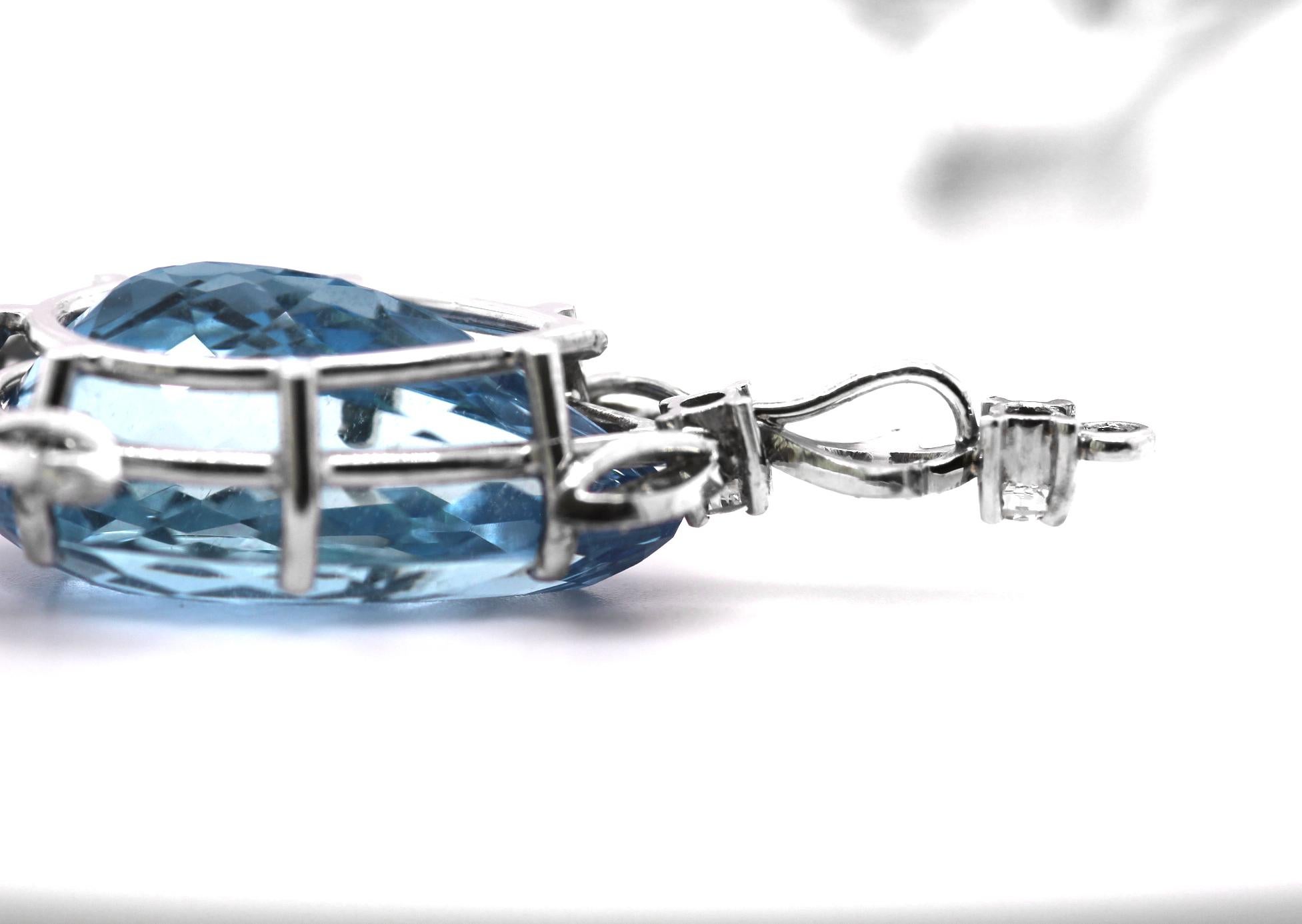 Vintage Diamond & Aquamarine Statement Drop Earrings in 18ct White Gold, Jewelry For Sale 1