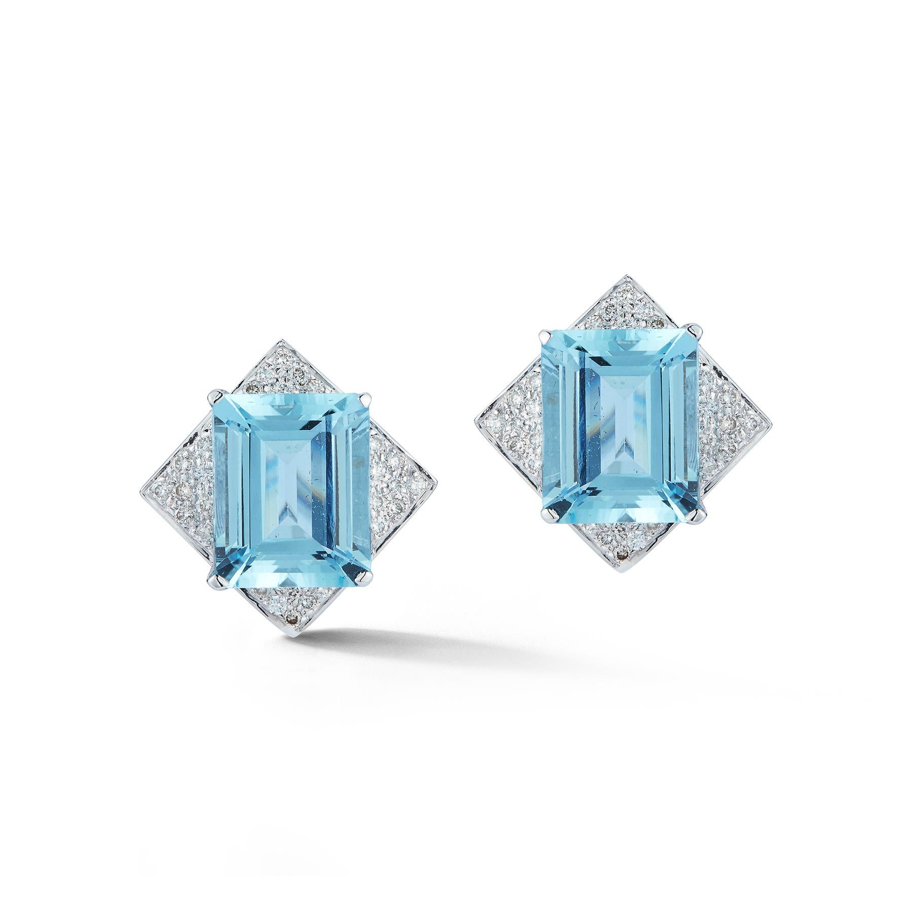 Emerald Cut Aquamarine & Diamond Earrings