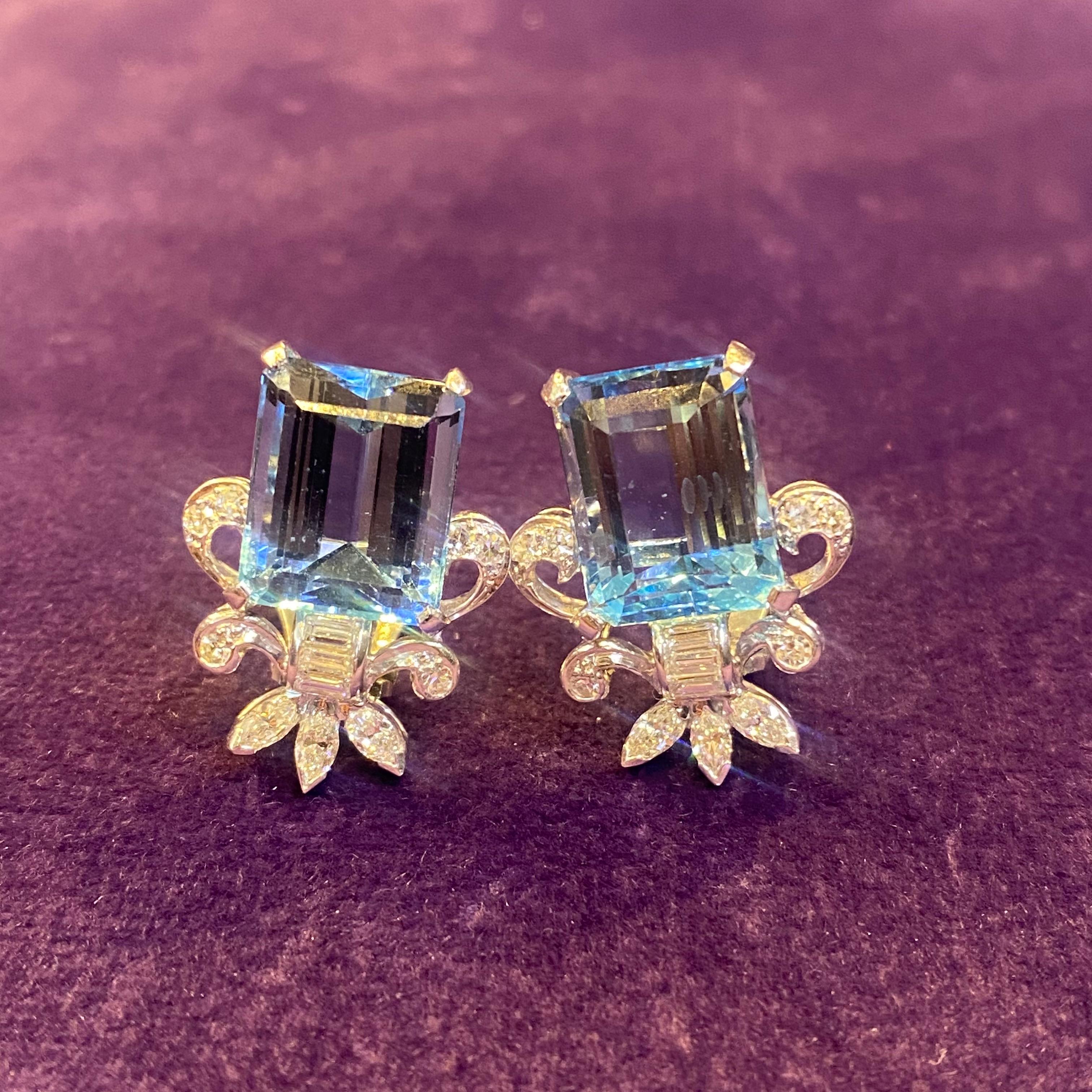 Aquamarin- und Diamant-Ohrringe Damen im Angebot