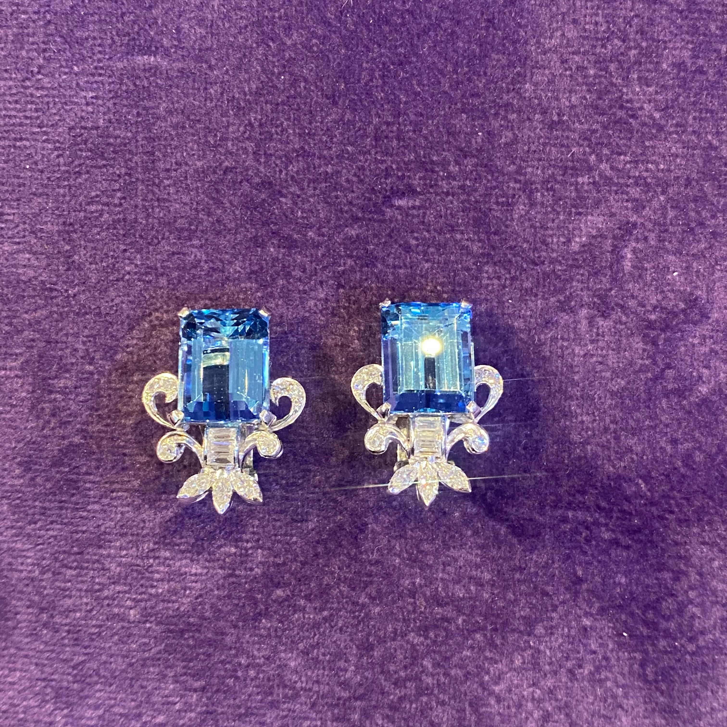Aquamarine & Diamond Earrings For Sale 2