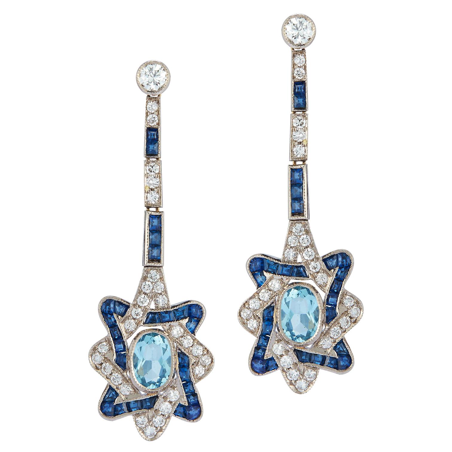 Aquamarine & Diamond Earrings For Sale