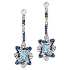 Vintage Aquamarine & Diamond Earrings