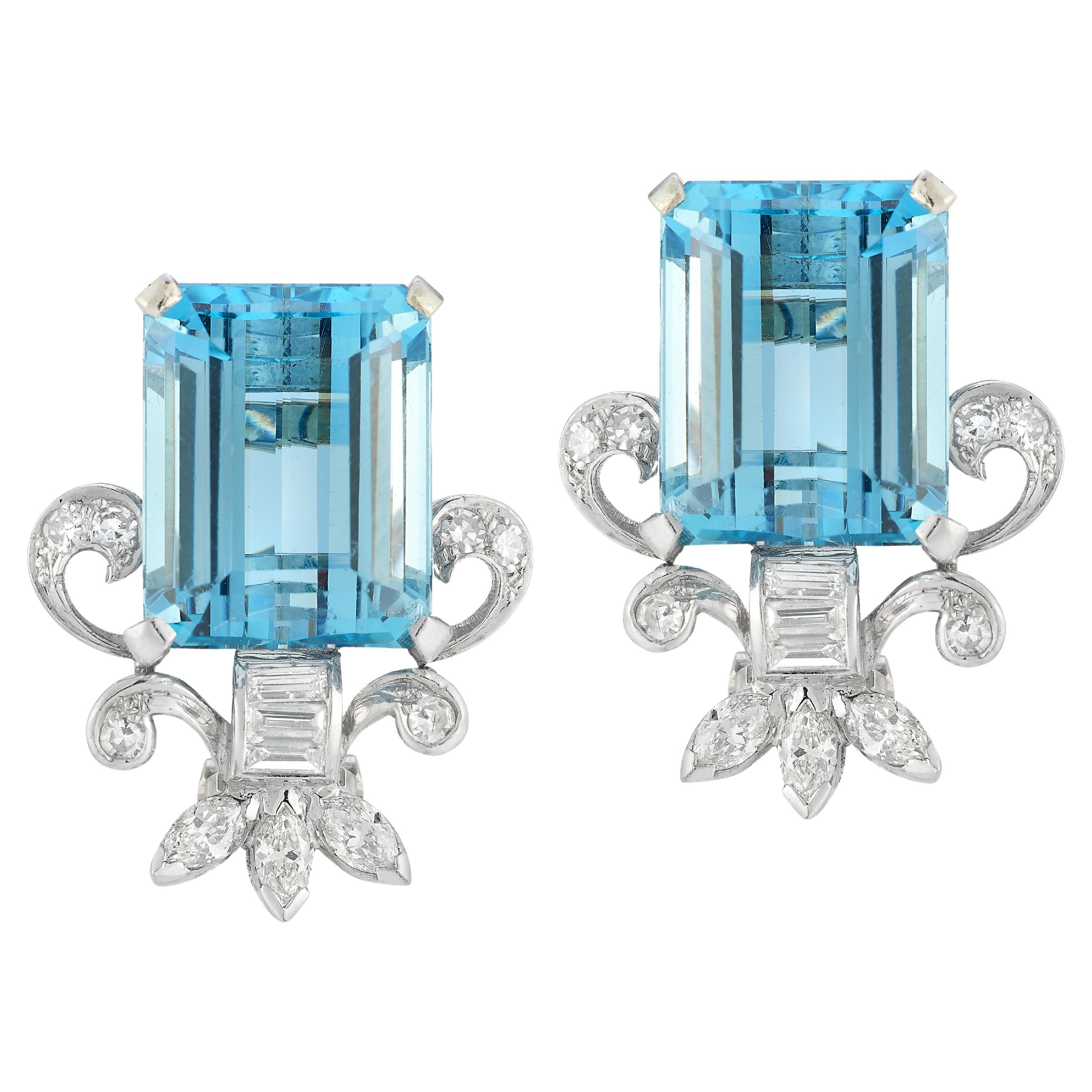Aquamarine & Diamond Earrings For Sale
