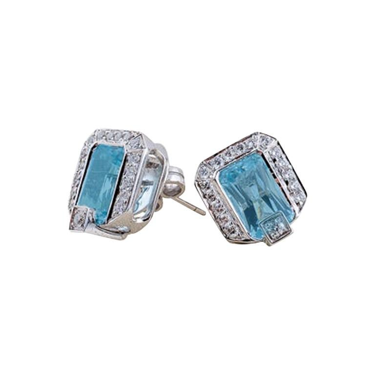 Aquamarine Diamond Earrings in 18 Karat Gold