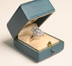 Aquamarine Diamond Elongated Ring. 0.50ct Emerald Cut Aquamarine 18K White Gold