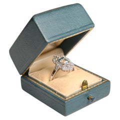 Aquamarine Diamond Elongated Ring. 0.50ct Emerald Cut Aquamarine 18K White Gold