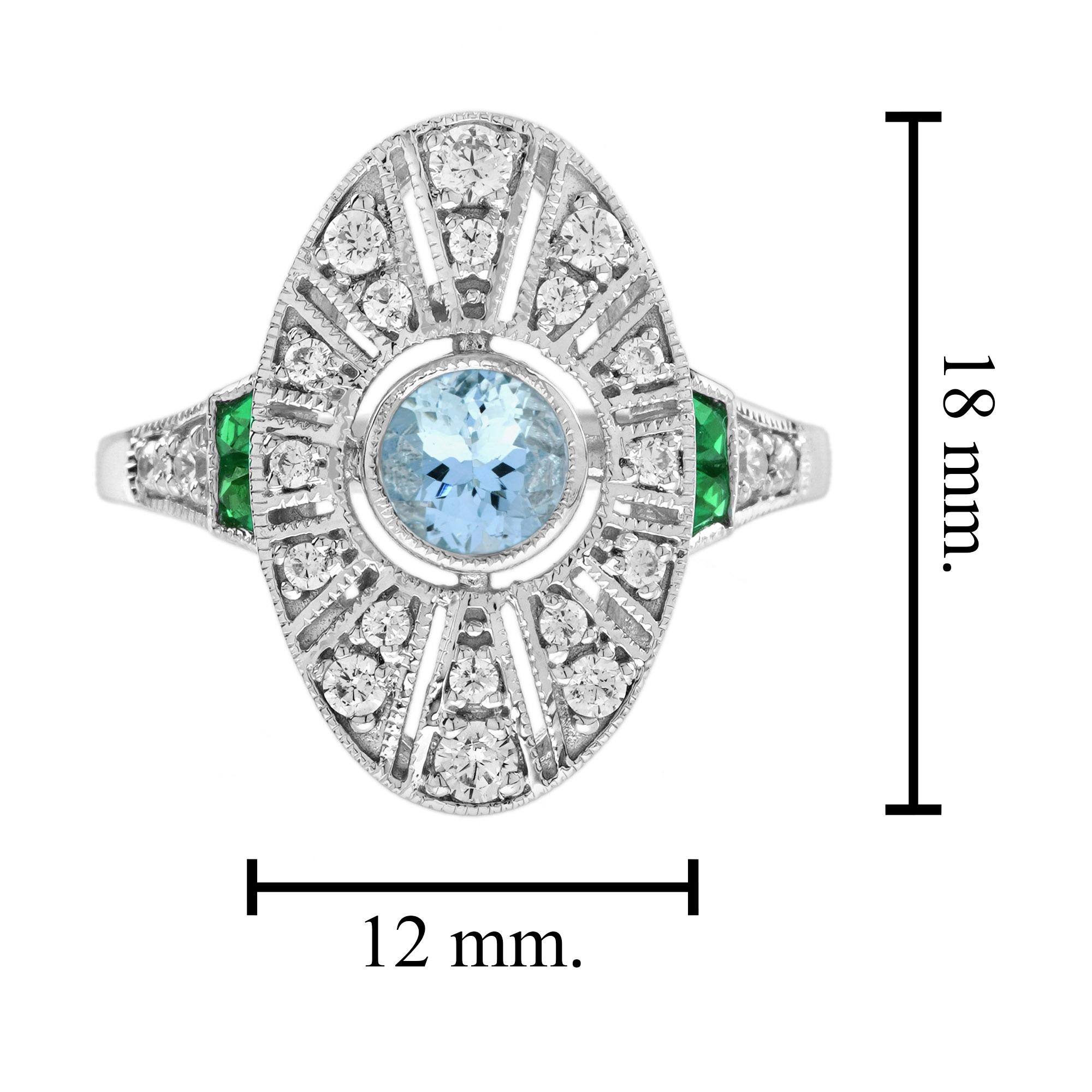 Aquamarine Diamond Emerald Edwardian Style Engagement Ring in 18K White Gold For Sale 2