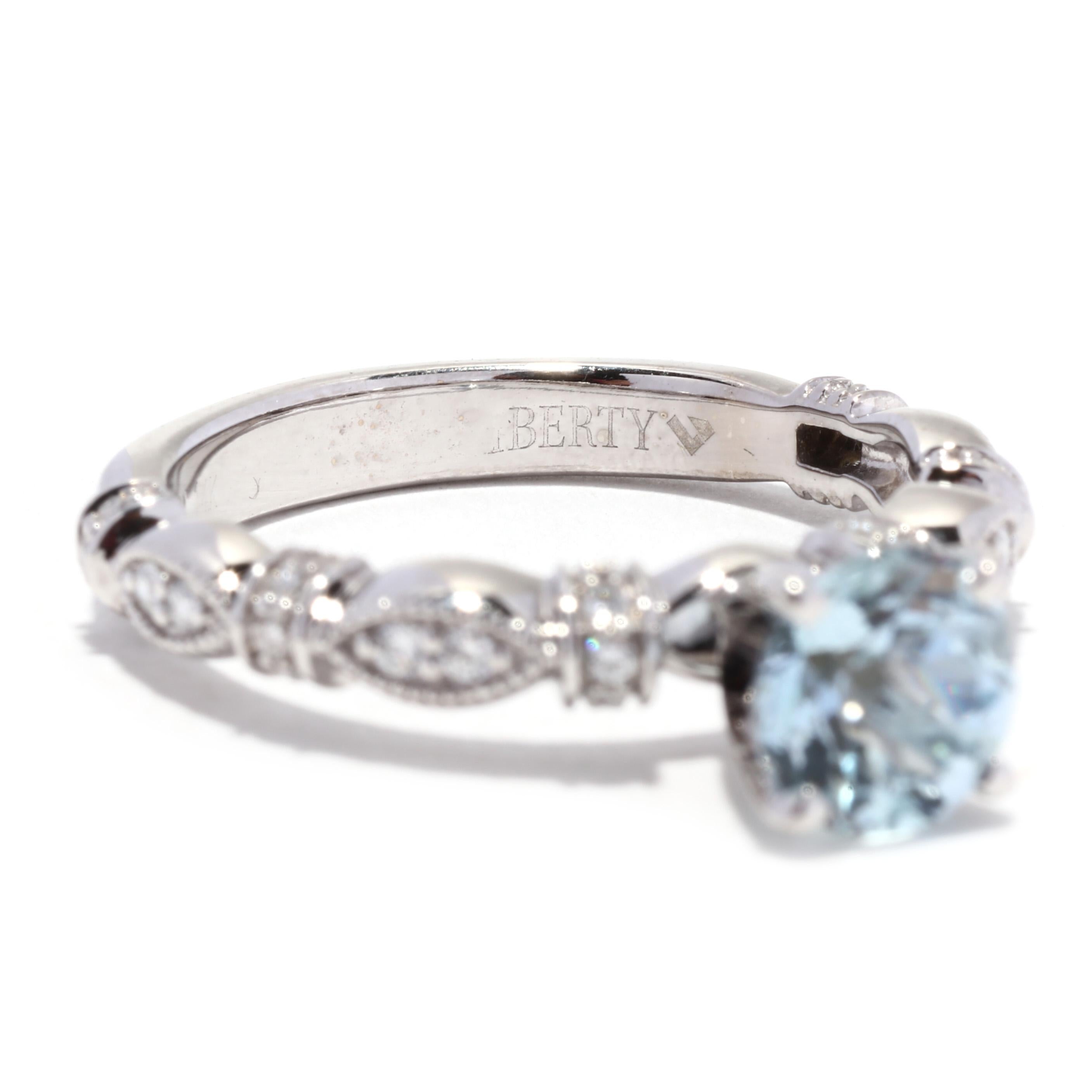 Aquamarine Diamond Engagement Ring, 14K White Gold, Ring Size 7.25 1