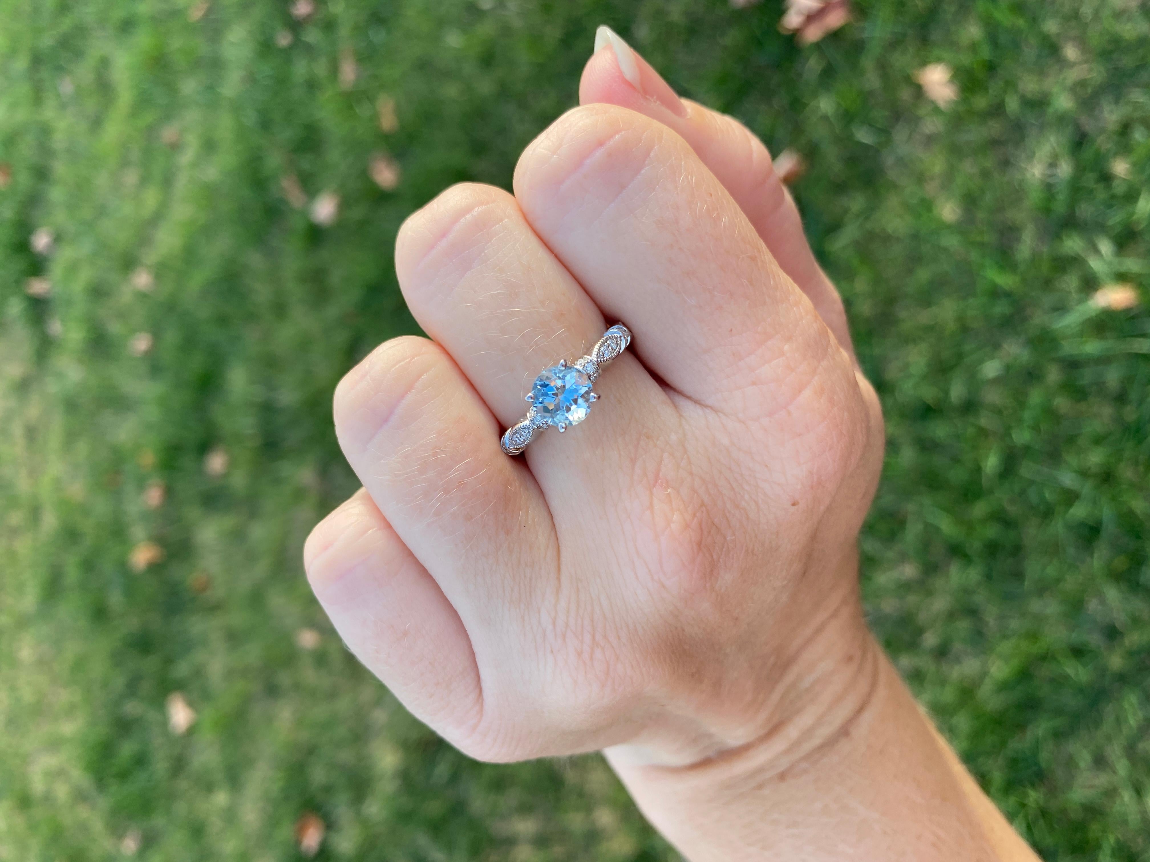 Aquamarine Diamond Engagement Ring, 14K White Gold, Ring Size 7.25 2