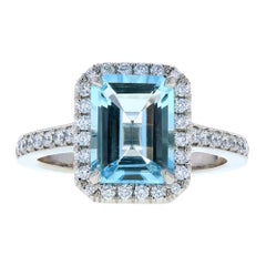 Aquamarine Diamond Engagement Ring with Diamond Halo