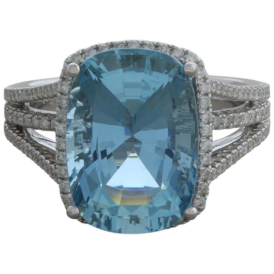 Aquamarine Diamond Gold Cocktail Ring For Sale at 1stDibs