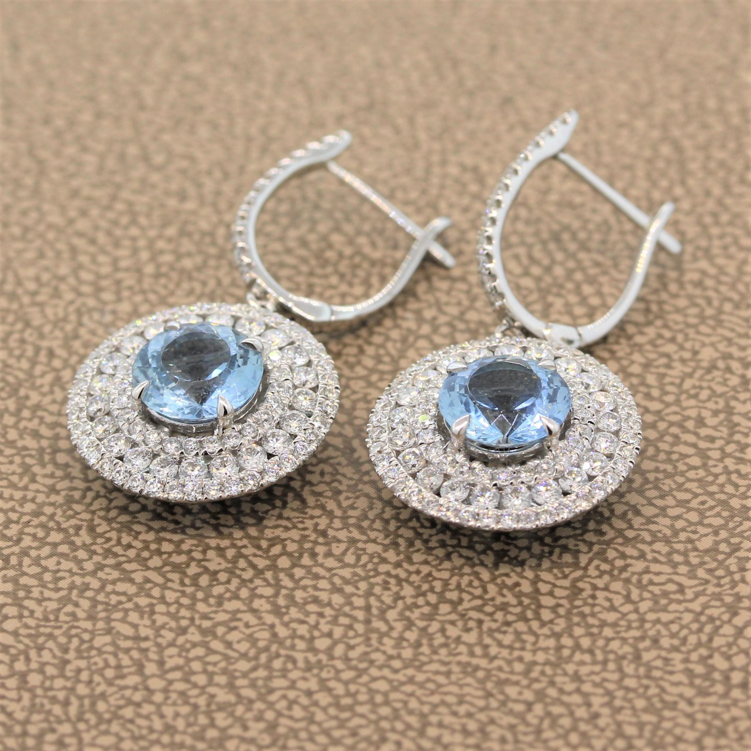 Aquamarine Diamond Gold Drop Earrings In New Condition For Sale In Beverly Hills, CA