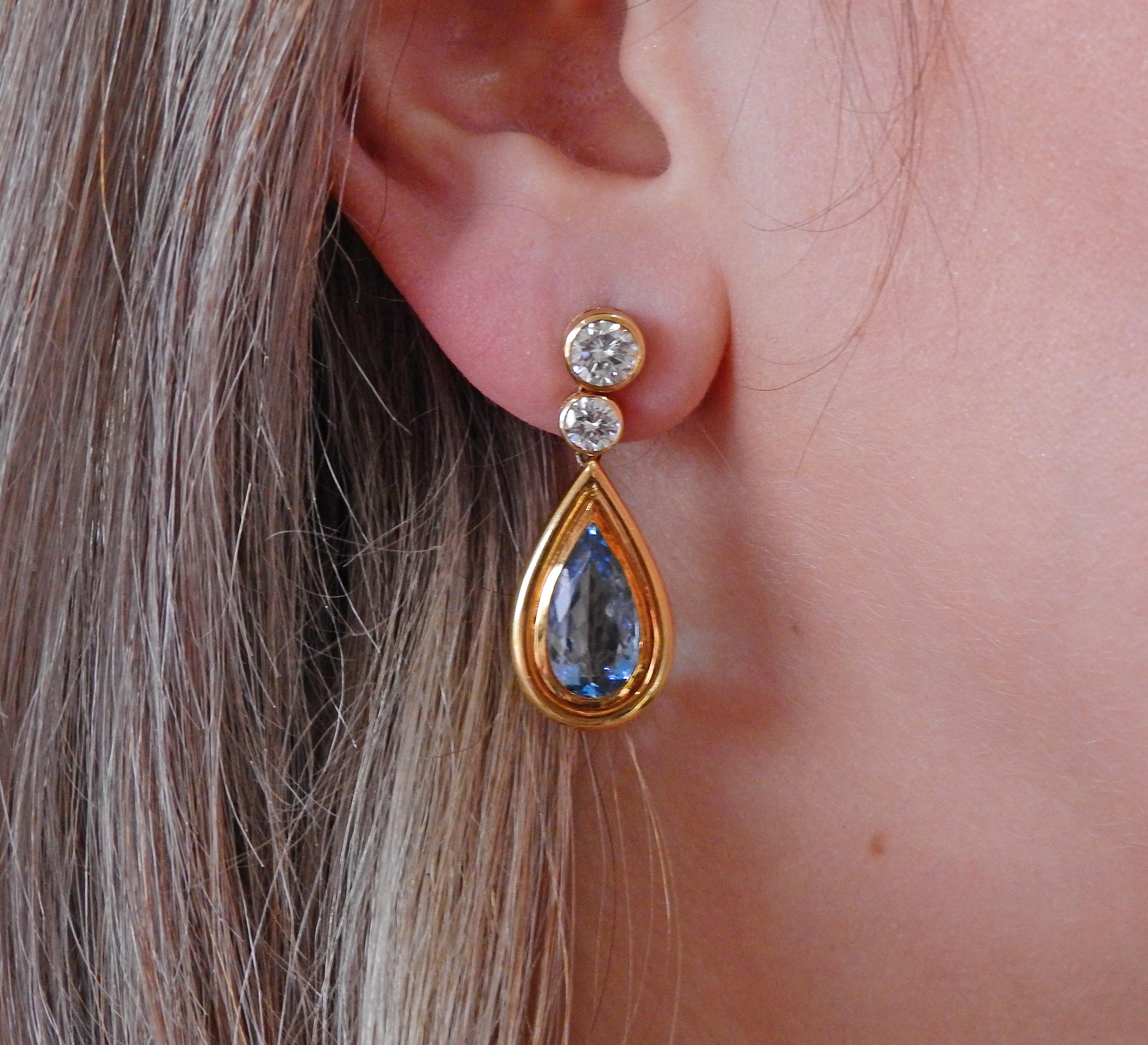 Women's Aquamarine Diamond Gold Drop Earrings