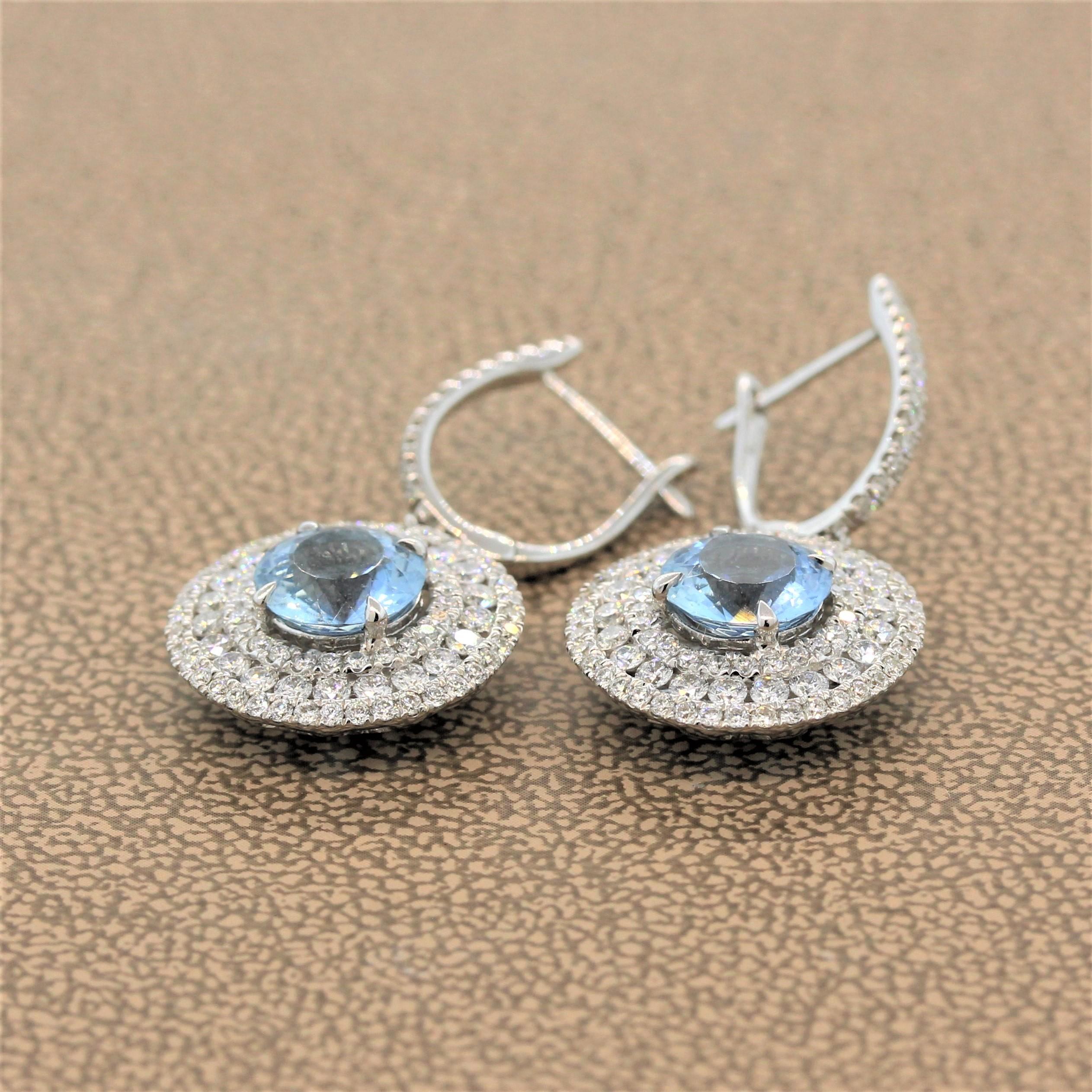 Women's Aquamarine Diamond Gold Drop Earrings For Sale